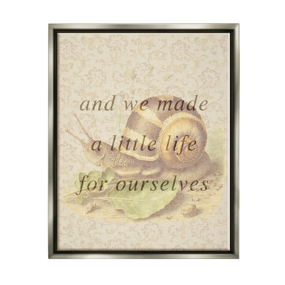 Stupell Industries Vintage Phrase with Snail Animals & Insects Painting Gray Floater Framed Canvas Art Print Wall Art, 25 x 31