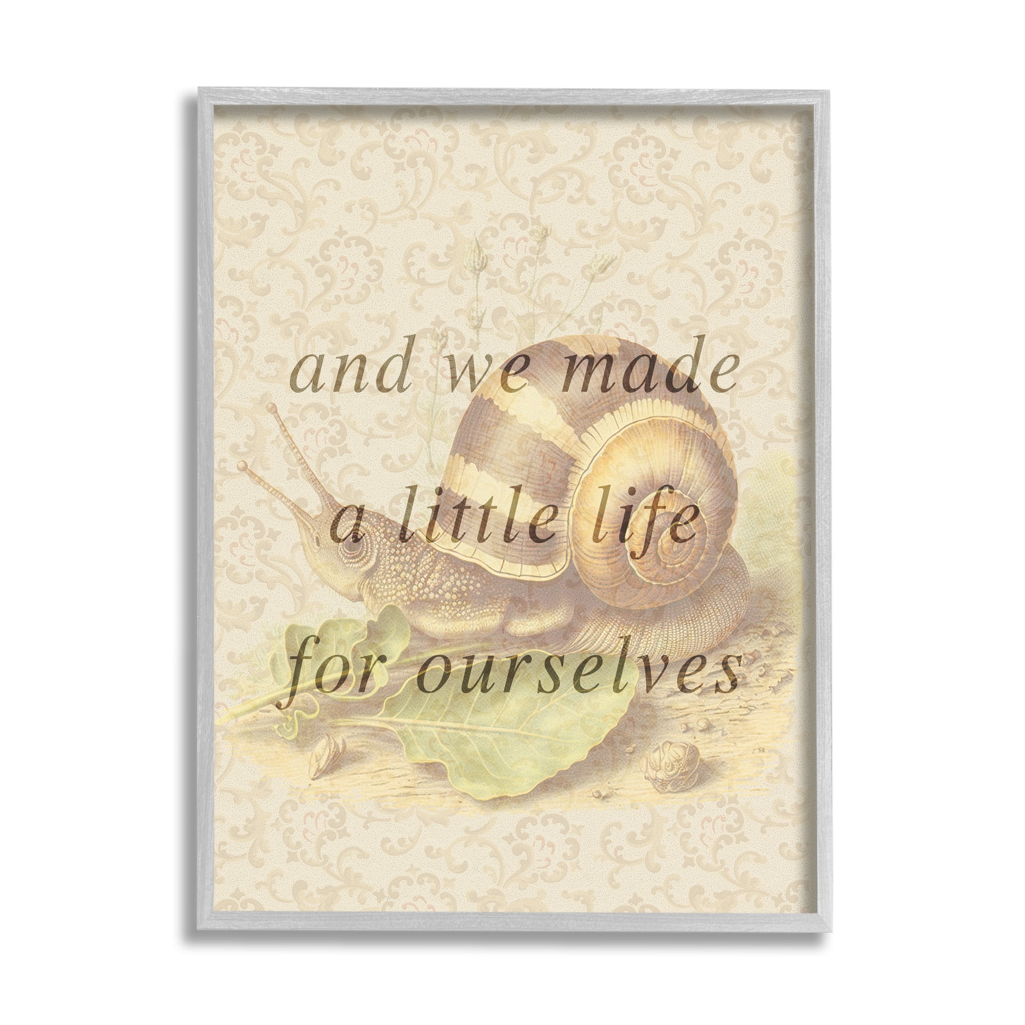 Stupell Industries Vintage Phrase with Snail Animals & Insects Painting Gray Framed Art Print Wall Art, 11 x 14