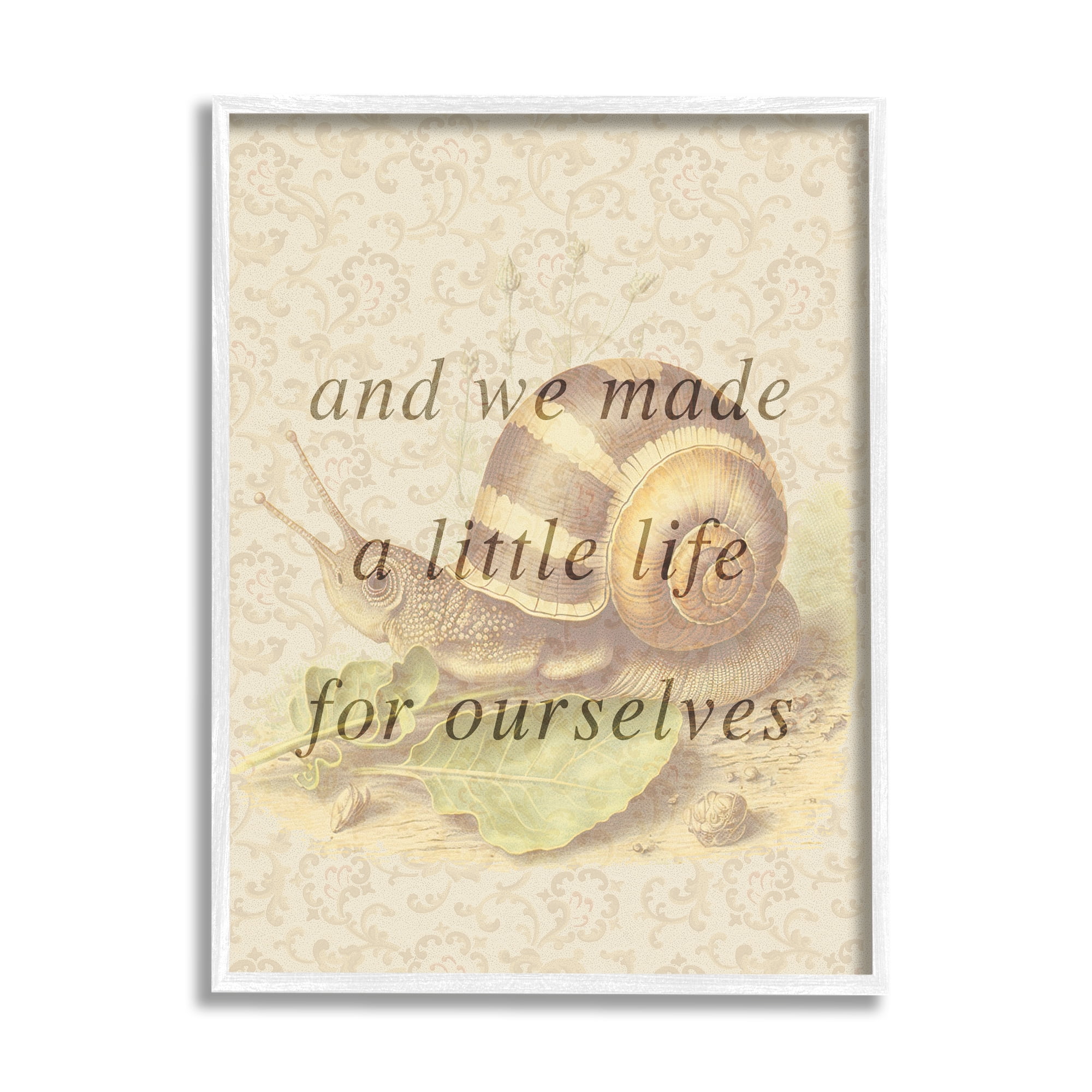 Stupell Industries Vintage Phrase with Snail Animals & Insects Painting White Framed Art Print Wall Art, 11 x 14