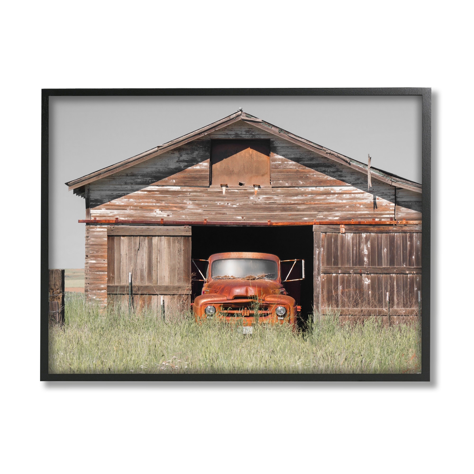 Stupell Industries Vintage Pickup Truck Weathered Country Barn Farmland Painting Black Framed Art Print Wall Art, Design by Danita Delimont
