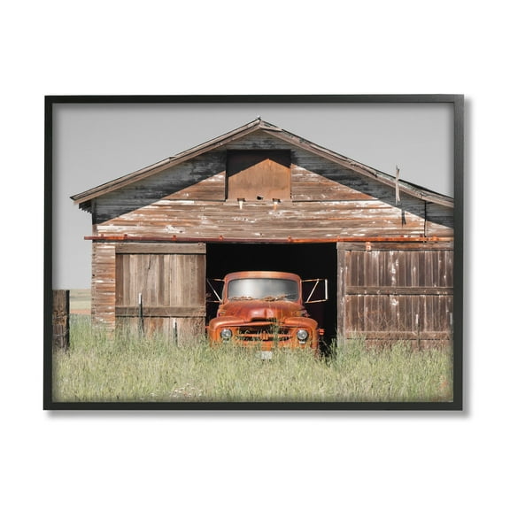 Stupell Industries Vintage Pickup Truck Weathered Country Barn Farmland Painting Black Framed Art Print Wall Art, Design by Danita Delimont