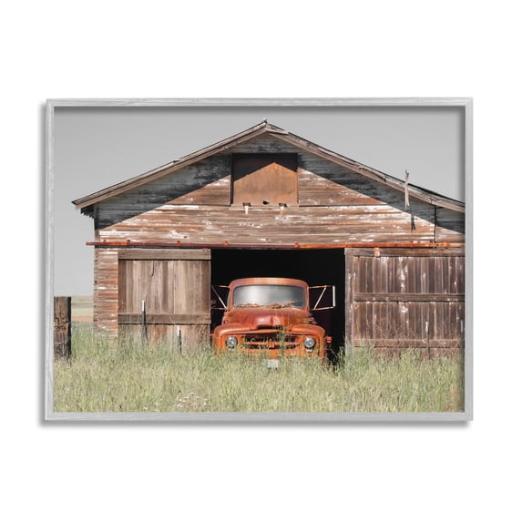 Stupell Industries Vintage Pickup Truck Weathered Country Barn Farmland Painting Gray Framed Art Print Wall Art, Design by Danita Delimont