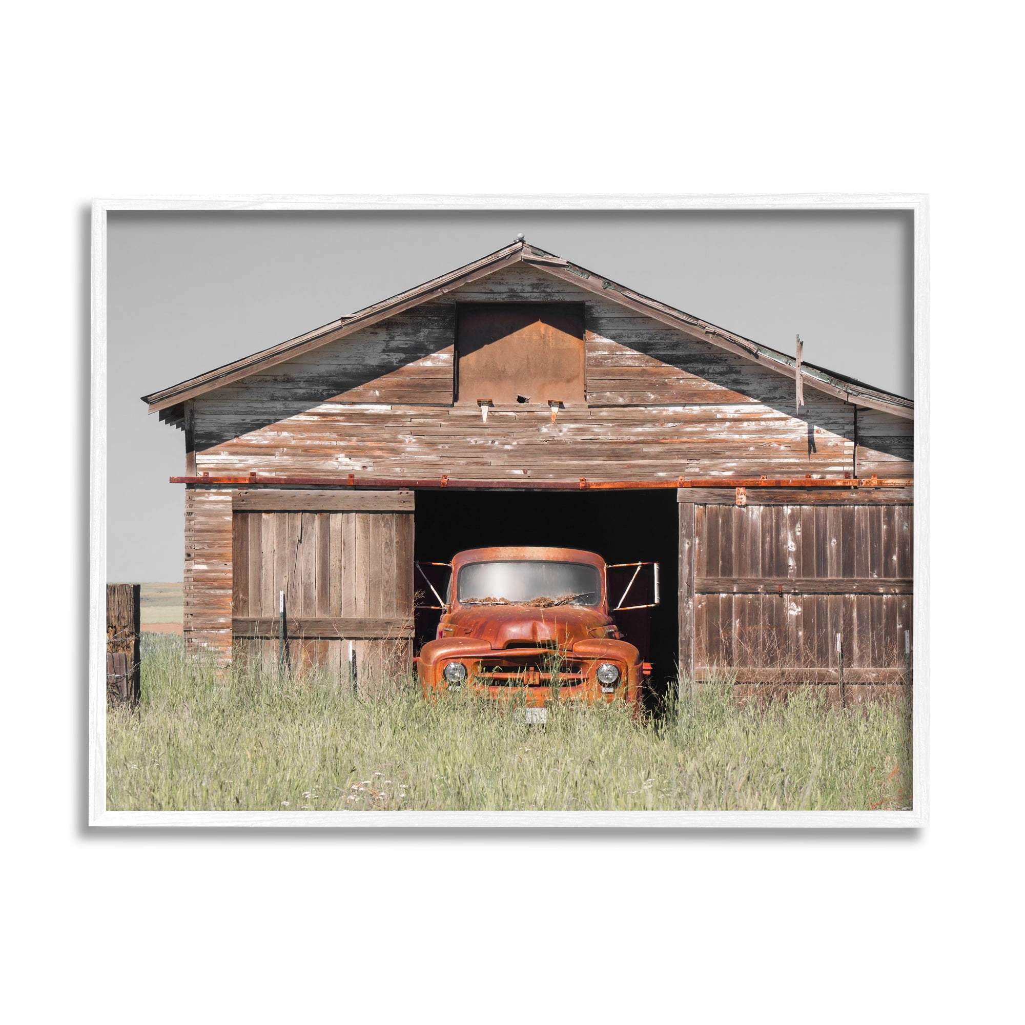 Stupell Industries Vintage Pickup Truck Weathered Country Barn Farmland Painting White Framed Art Print Wall Art, Design by Danita Delimont