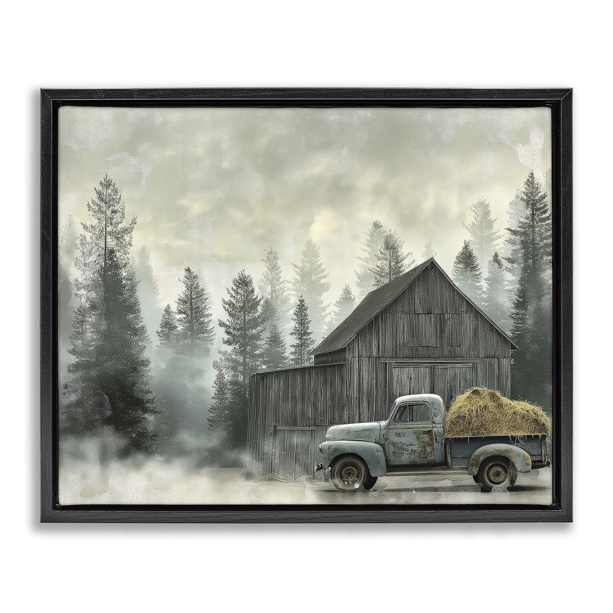 Stupell Industries Vintage Pickup at Misty Barn Black Framed Floater Canvas Wall Art, design by Imagine It Images