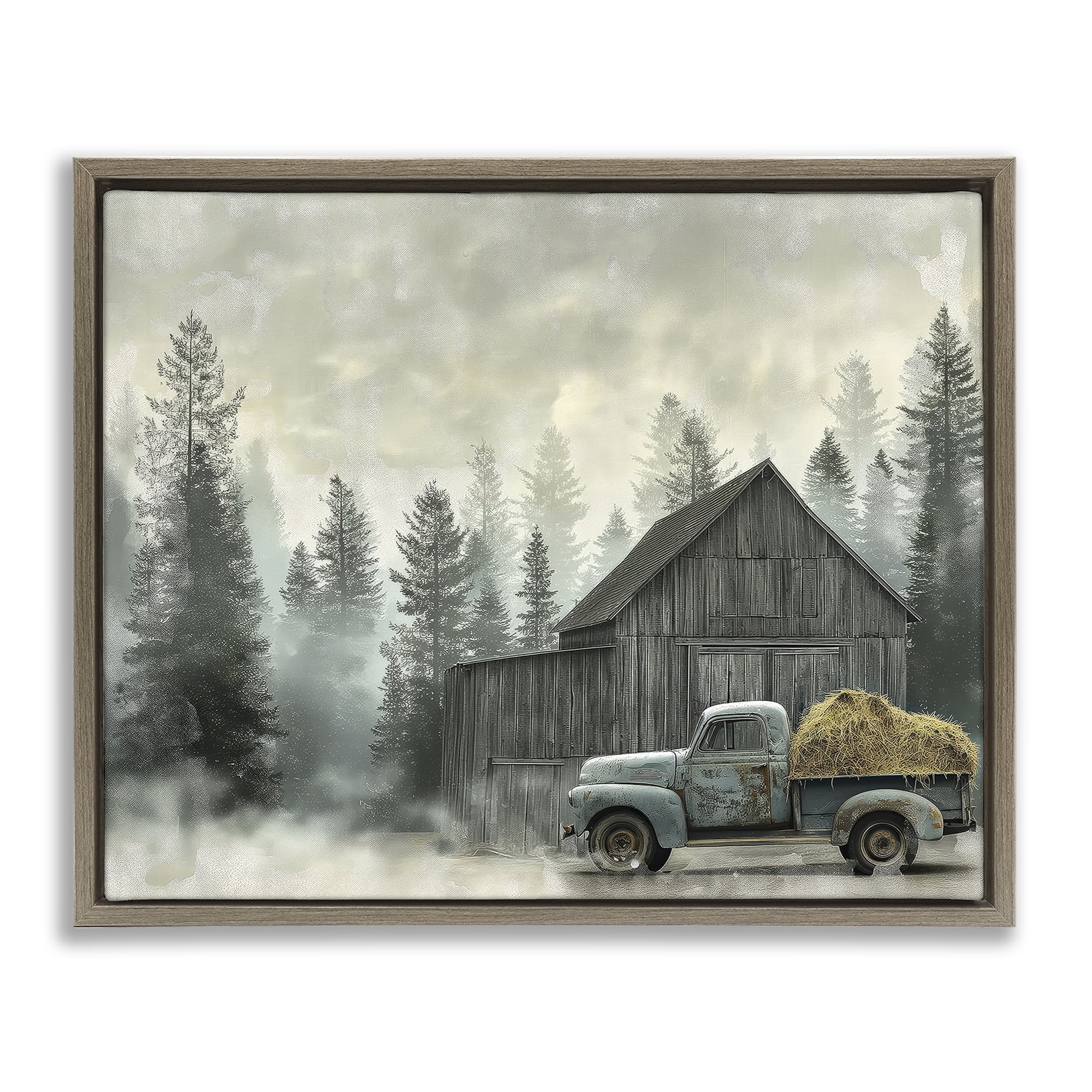 Stupell Industries Vintage Pickup at Misty Barn Brown Framed Floater Canvas Wall Art, design by Imagine It Images
