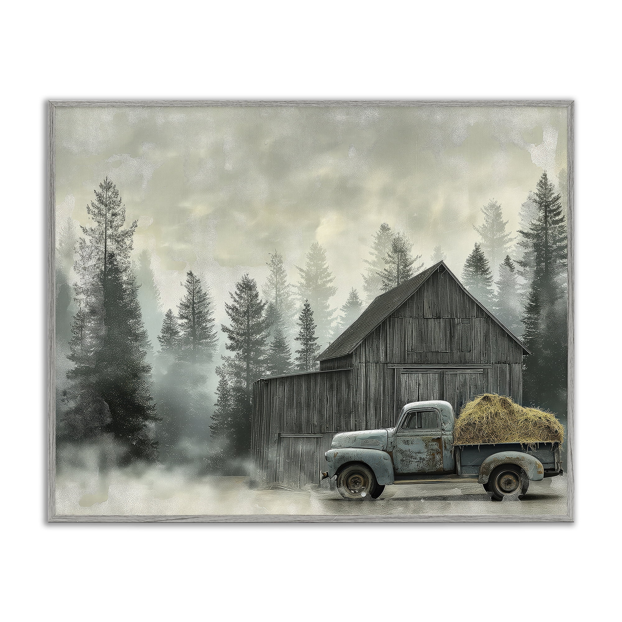 Stupell Industries Vintage Pickup at Misty Barn Gray Framed Giclee Art, design by Imagine It Images