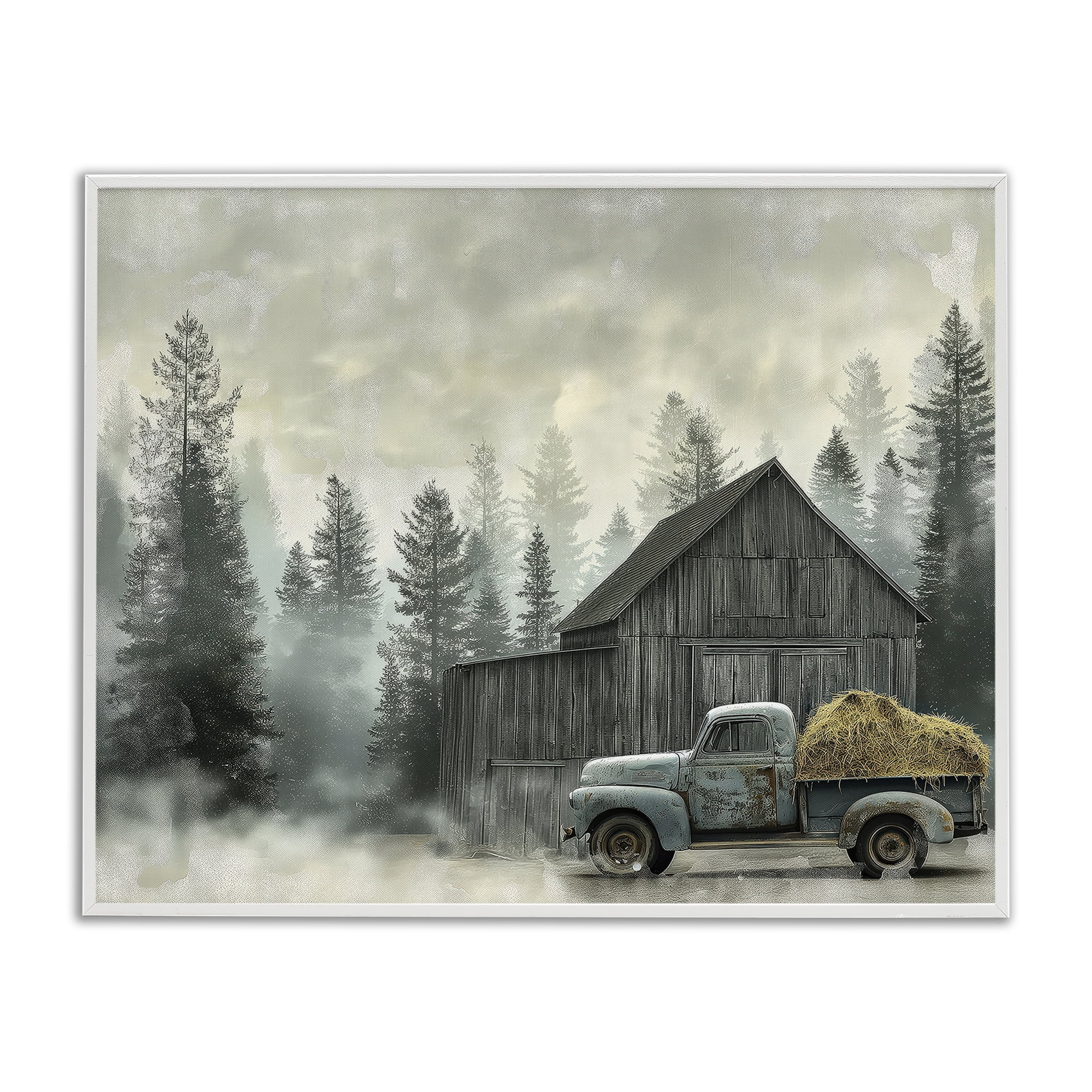 Stupell Industries Vintage Pickup at Misty Barn White Framed Giclee Art, design by Imagine It Images