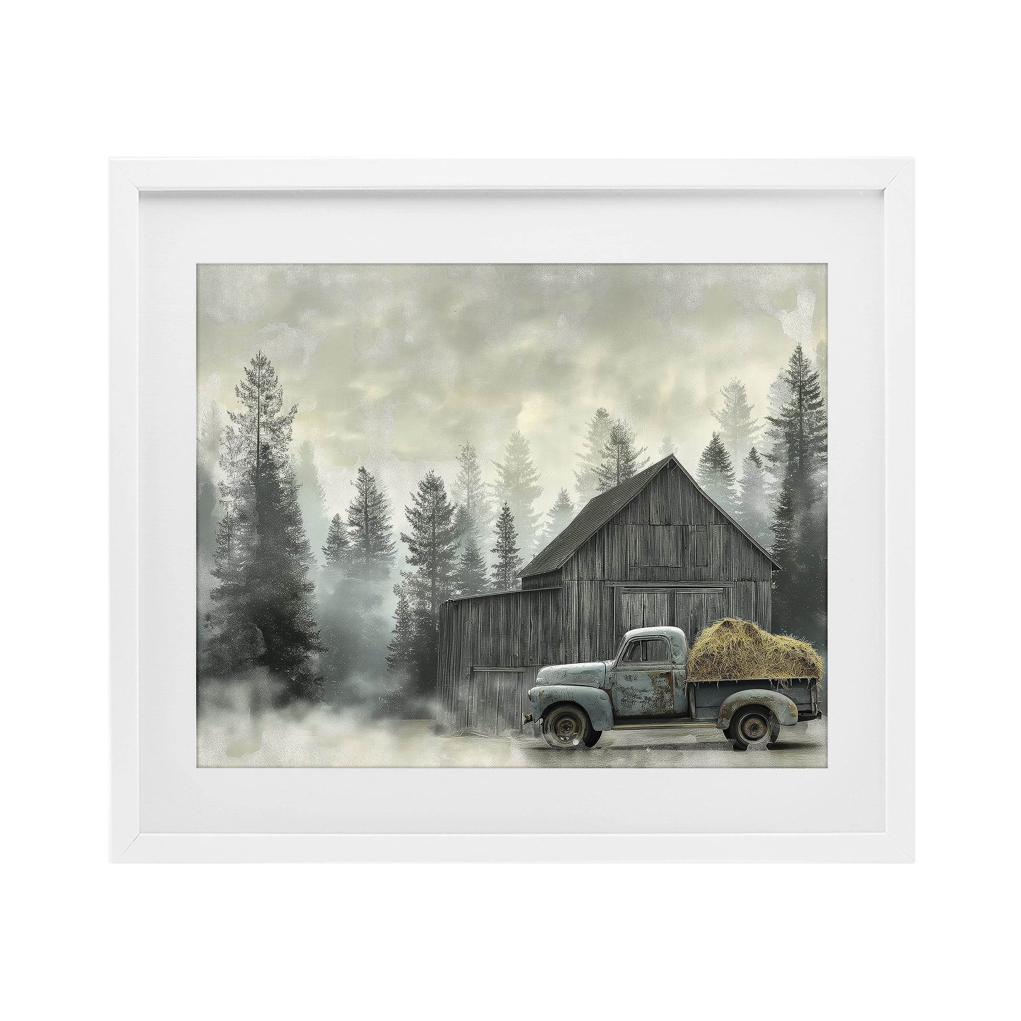 Stupell Industries Vintage Pickup at Misty Barn White Framed Print Under Glass, design by Imagine It Images
