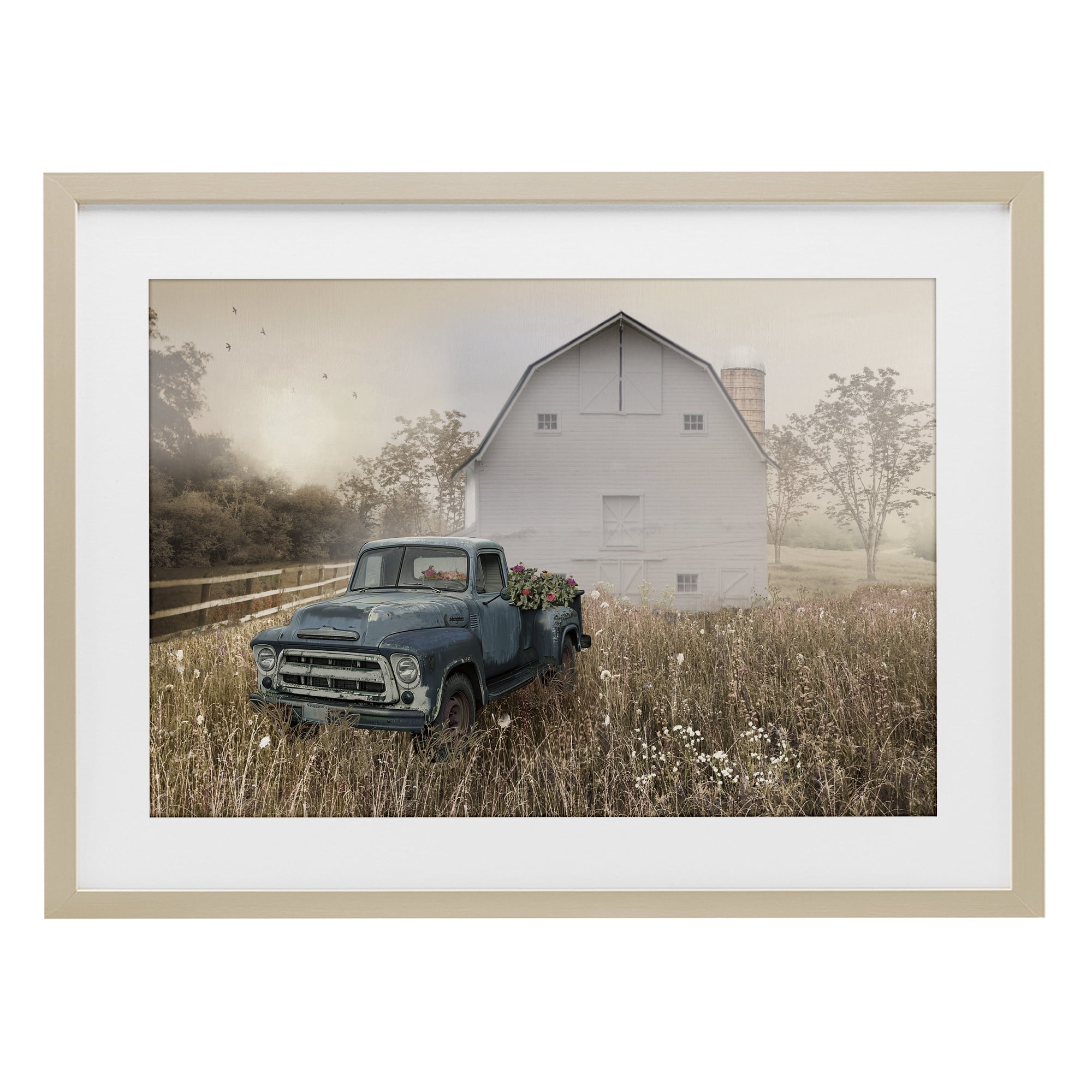 Stupell Industries Vintage Pickup in Wildflowers Birch Framed Print Under Glass, design by Nan