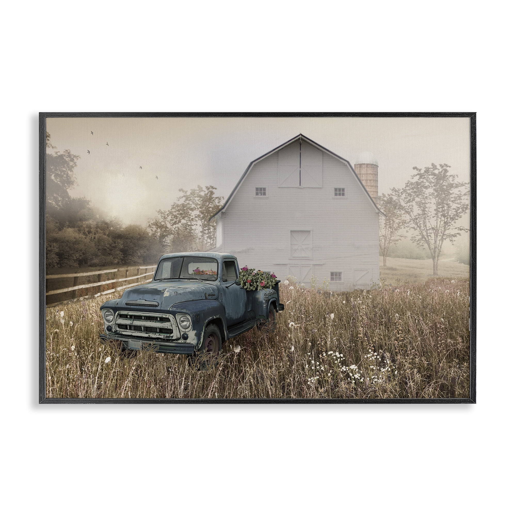Stupell Industries Vintage Pickup in Wildflowers Black Framed Giclee Art, design by Nan