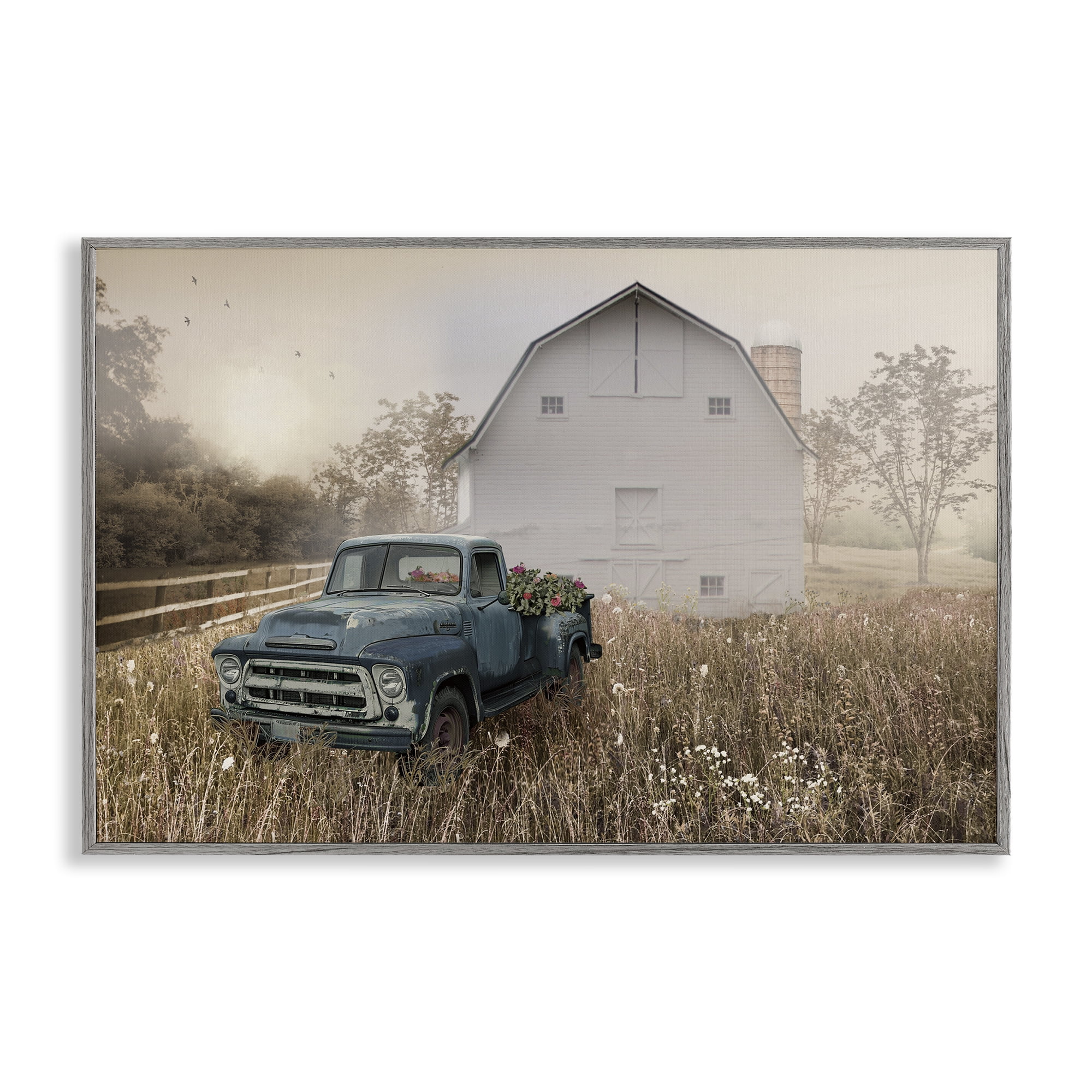 Stupell Industries Vintage Pickup in Wildflowers Gray Framed Giclee Art, design by Nan