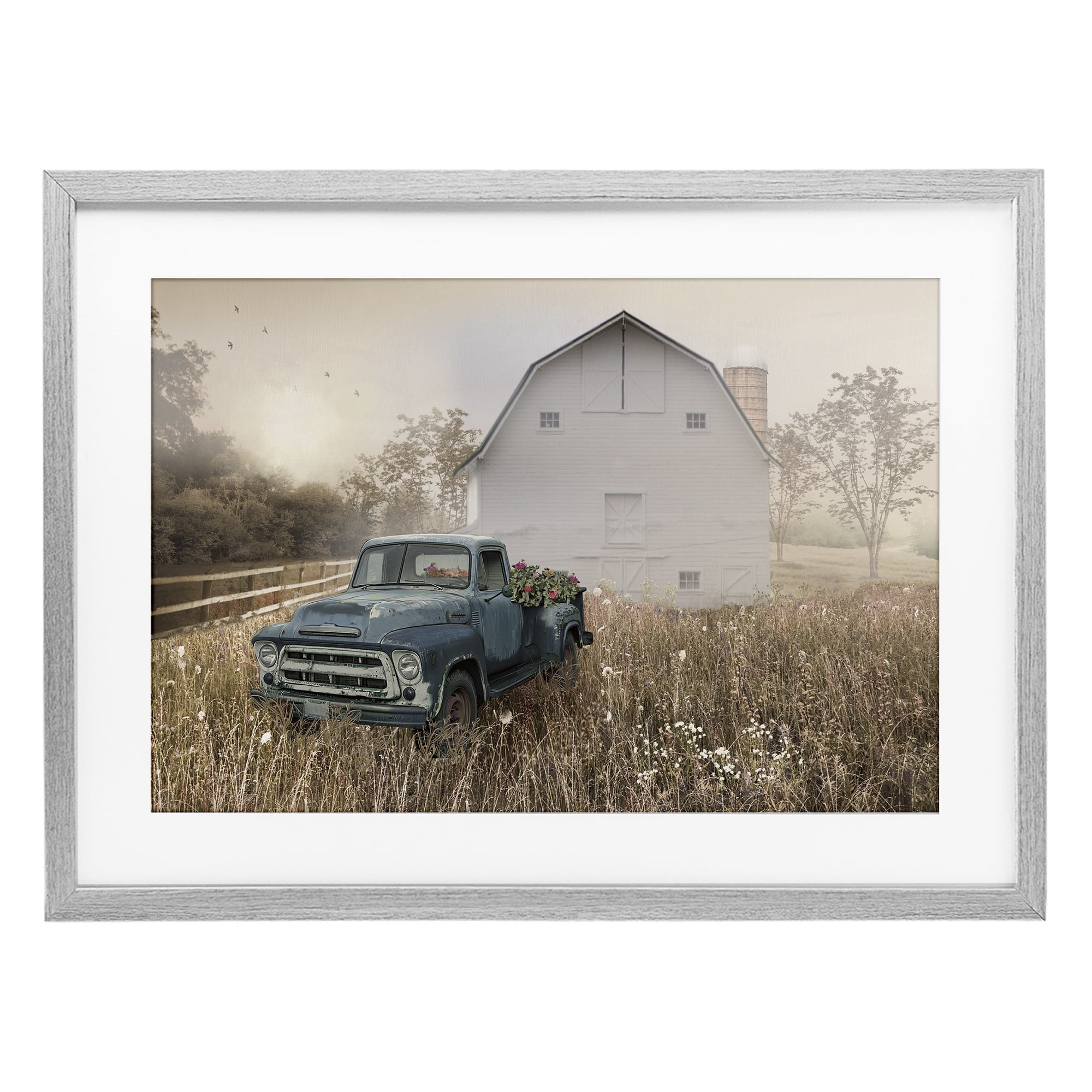 Stupell Industries Vintage Pickup in Wildflowers Gray Framed Print Under Glass, design by Nan