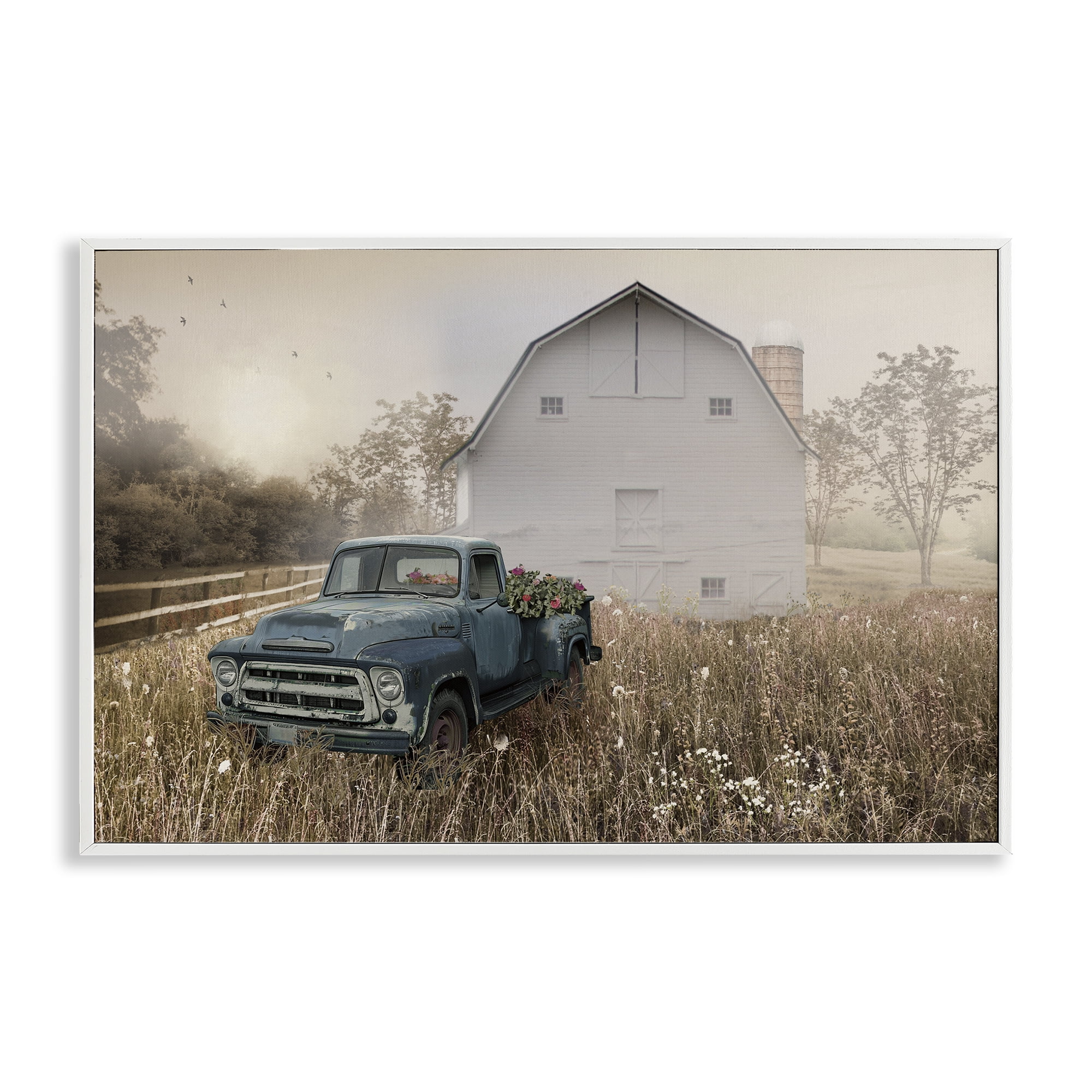 Stupell Industries Vintage Pickup in Wildflowers White Framed Giclee Art, design by Nan