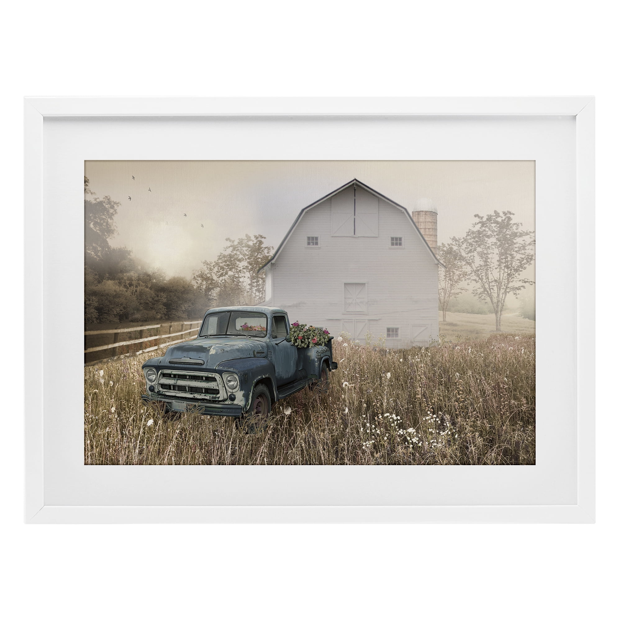 Stupell Industries Vintage Pickup in Wildflowers White Framed Print Under Glass, design by Nan