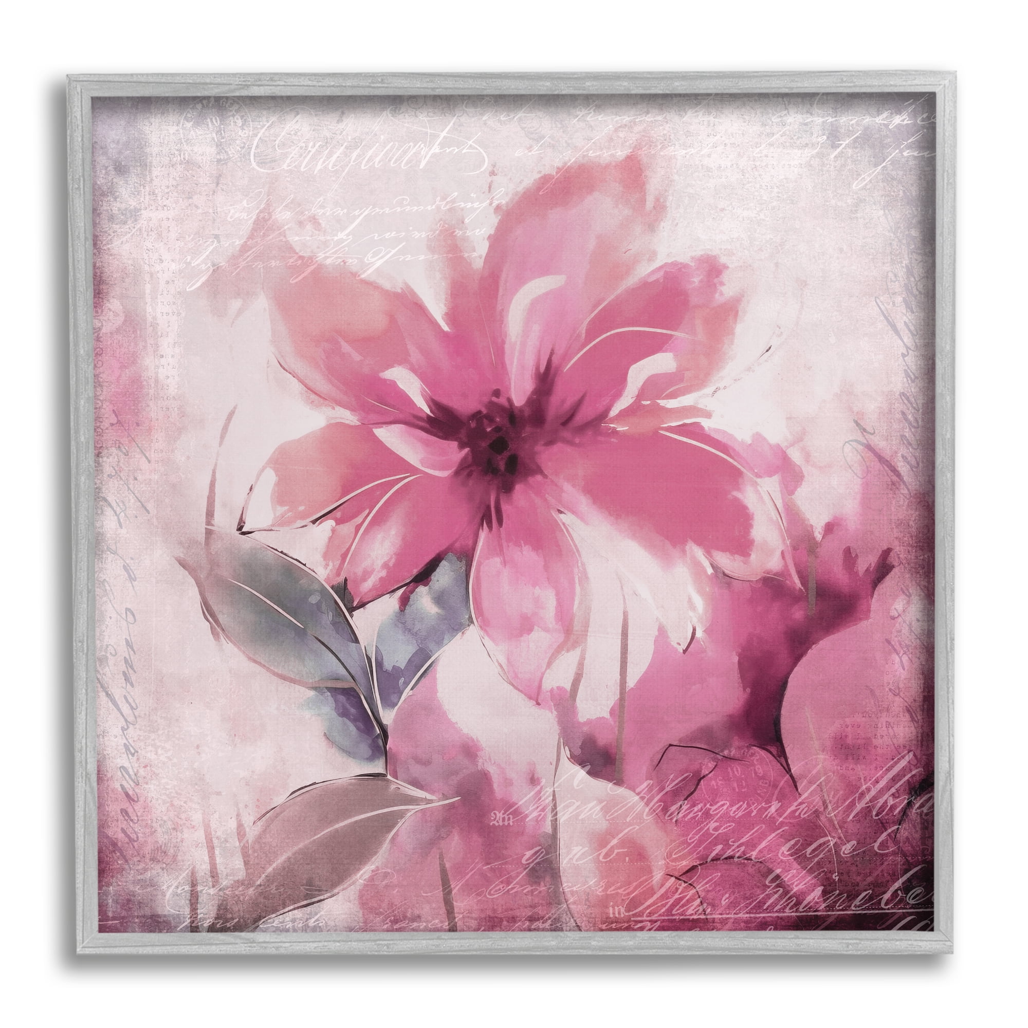 Stupell Industries Vintage Pink Florals Botanical & Floral Painting Gray Framed Art Print Wall Art, 17 x 17