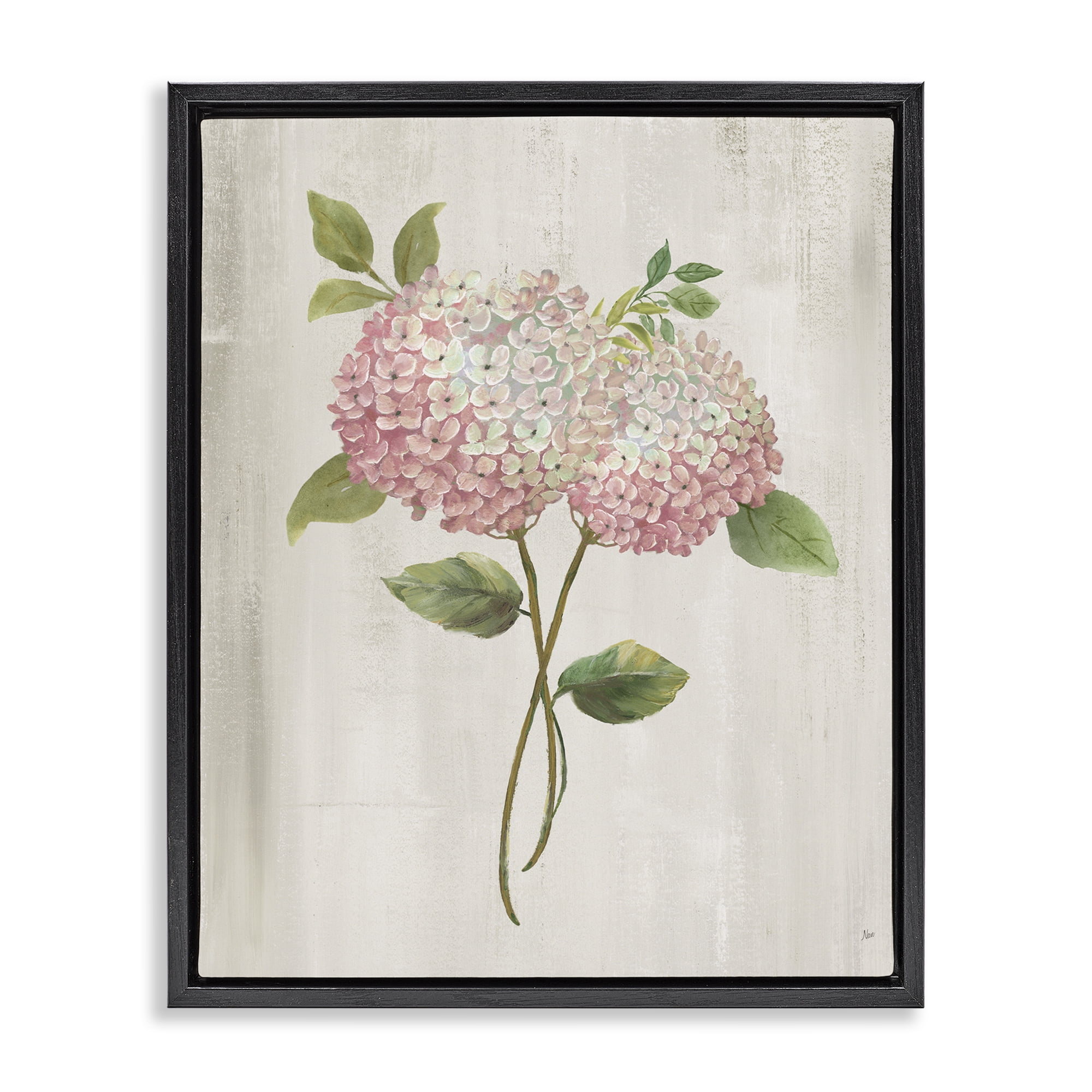 Stupell Industries Vintage Pink Hydrangea Black Framed Floater Canvas Wall Art, design by Nan