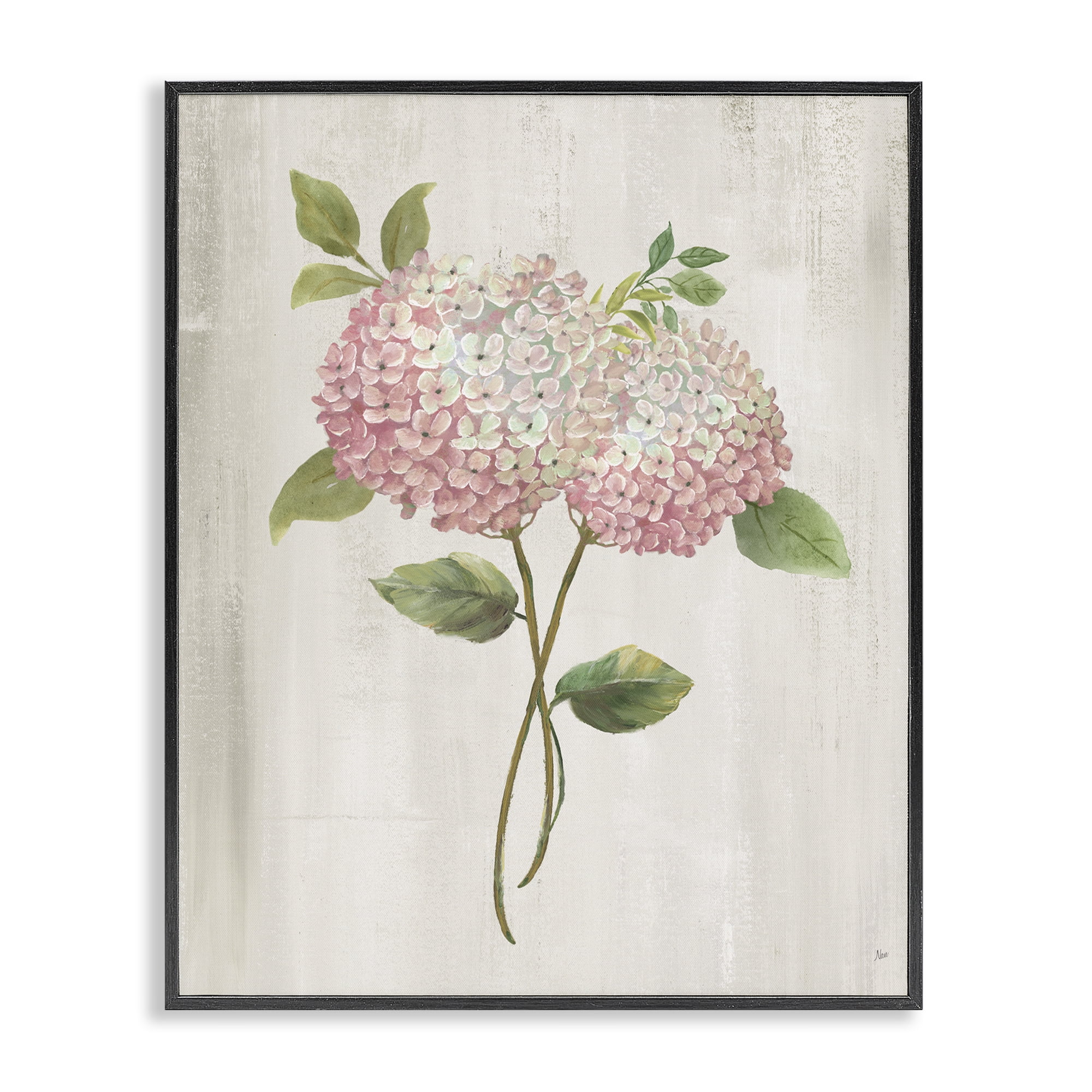 Stupell Industries Vintage Pink Hydrangea Black Framed Giclee Art, design by Nan