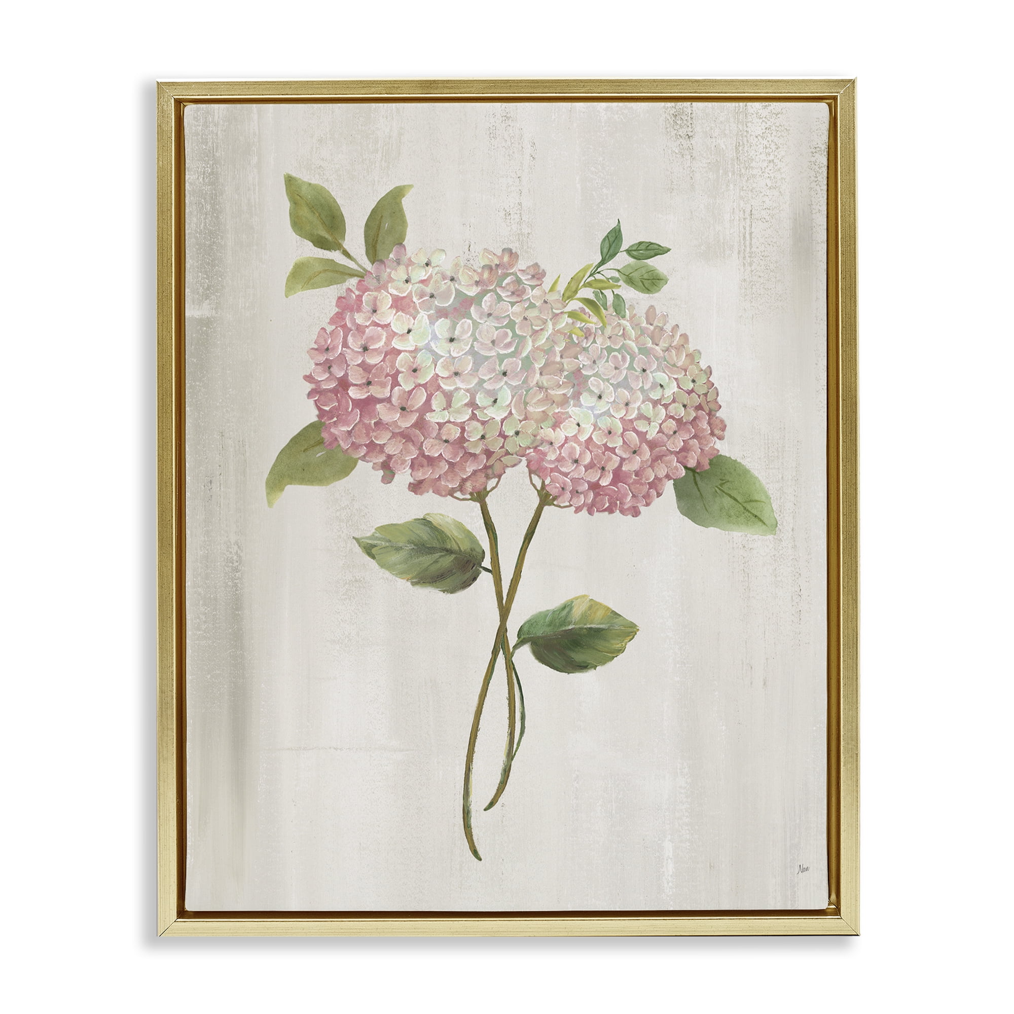 Stupell Industries Vintage Pink Hydrangea Gold Framed Floater Canvas Wall Art, design by Nan