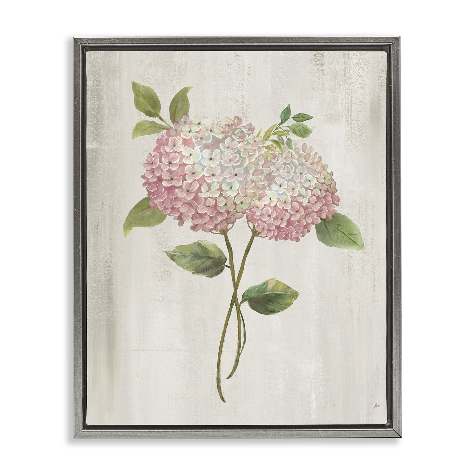 Stupell Industries Vintage Pink Hydrangea Gray Framed Floater Canvas Wall Art, design by Nan