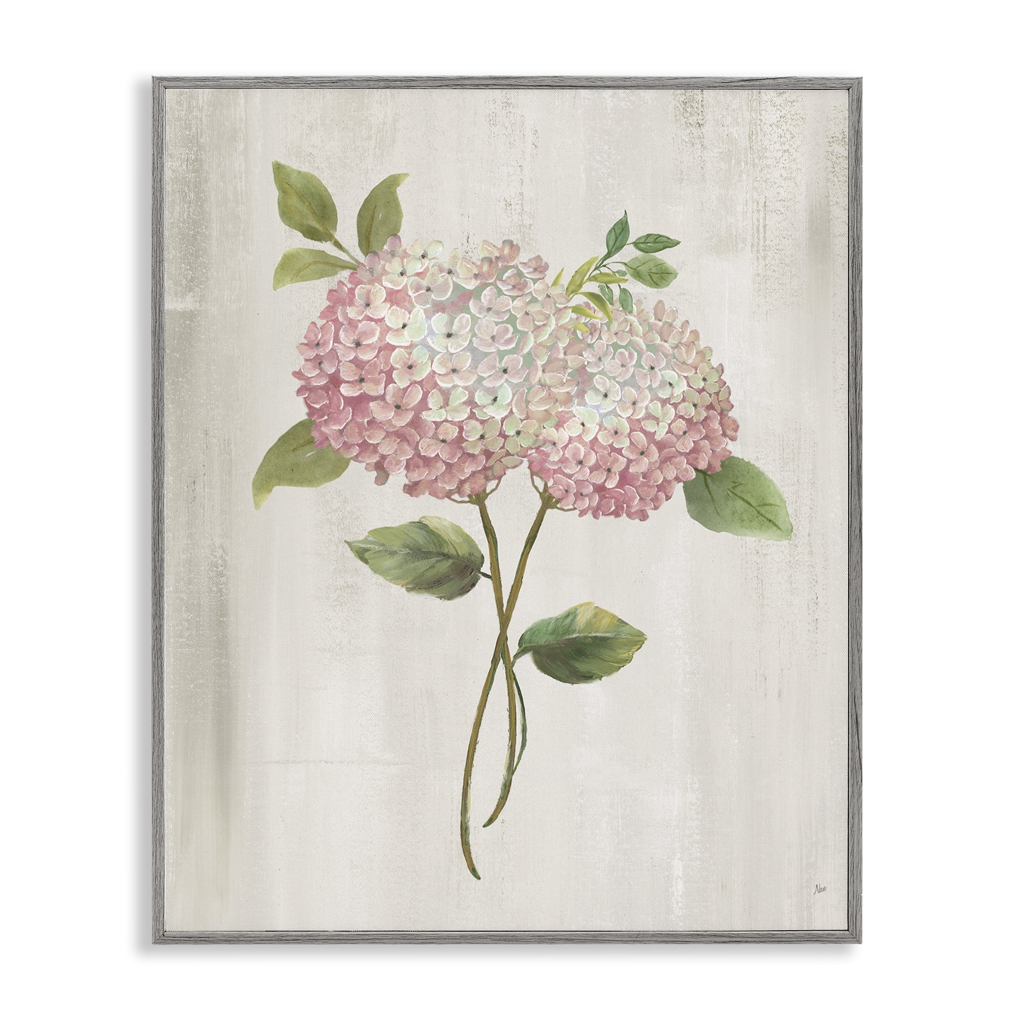 Stupell Industries Vintage Pink Hydrangea Gray Framed Giclee Art, design by Nan