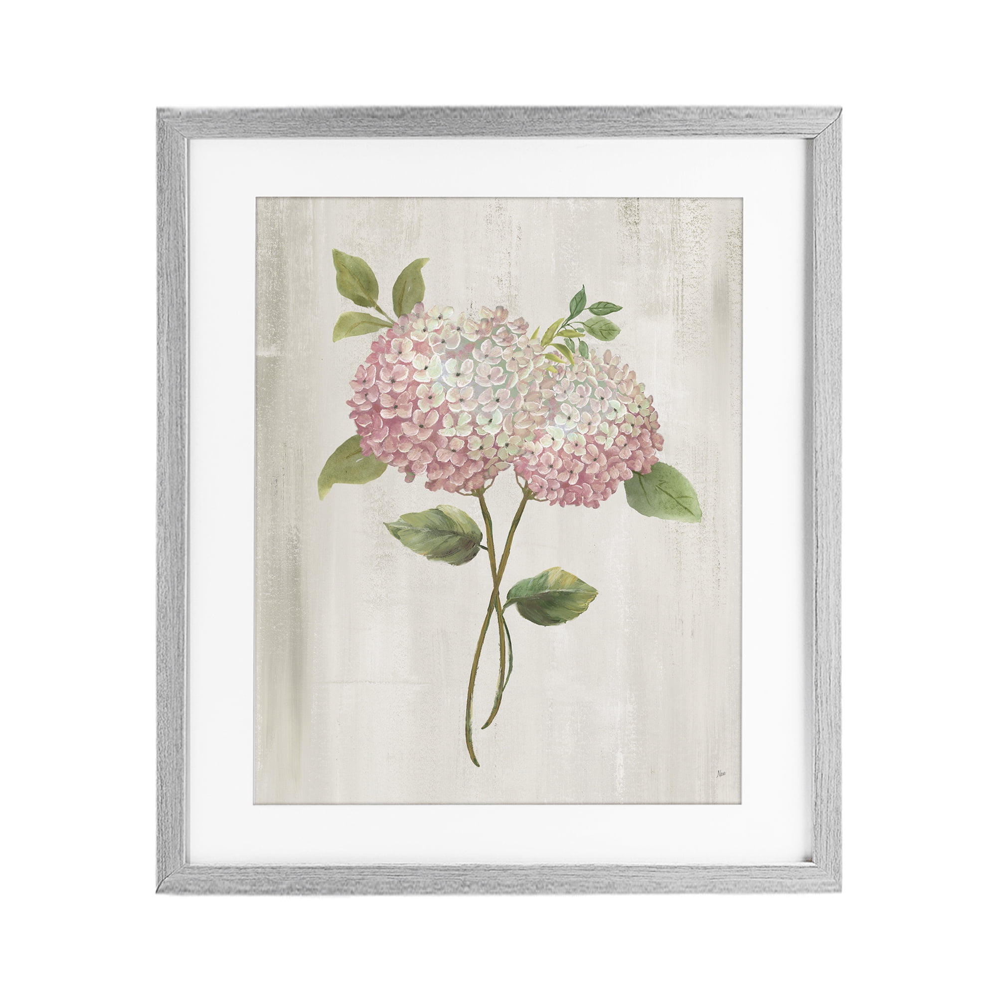Stupell Industries Vintage Pink Hydrangea Gray Framed Print Under Glass, design by Nan