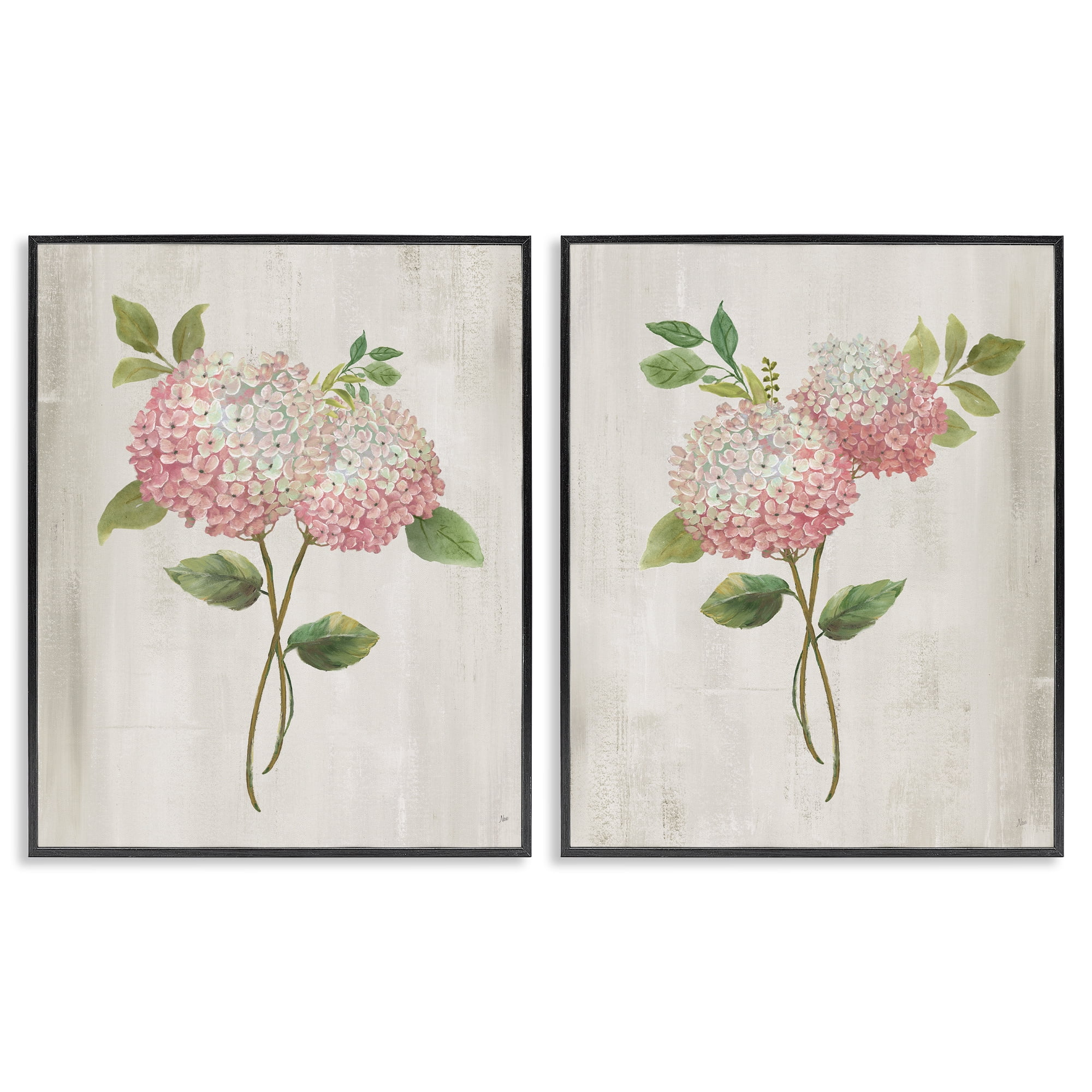 Stupell Industries Vintage Pink Hydrangea Pairs 2 Piece Black Framed Giclee Art Set, design by Nan