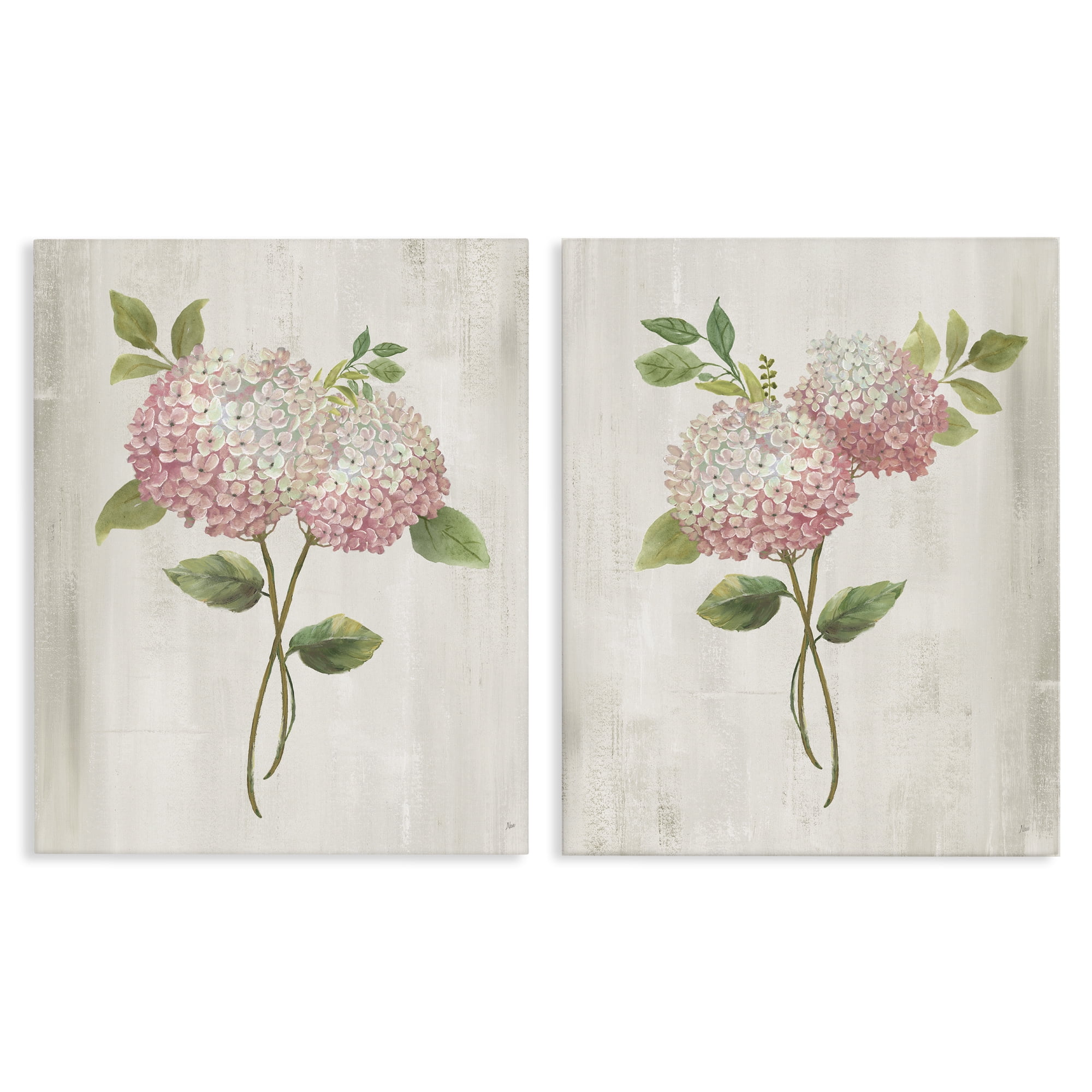 Stupell Industries Vintage Pink Hydrangea Pairs 2 Piece Canvas Wall Art Set, design by Nan