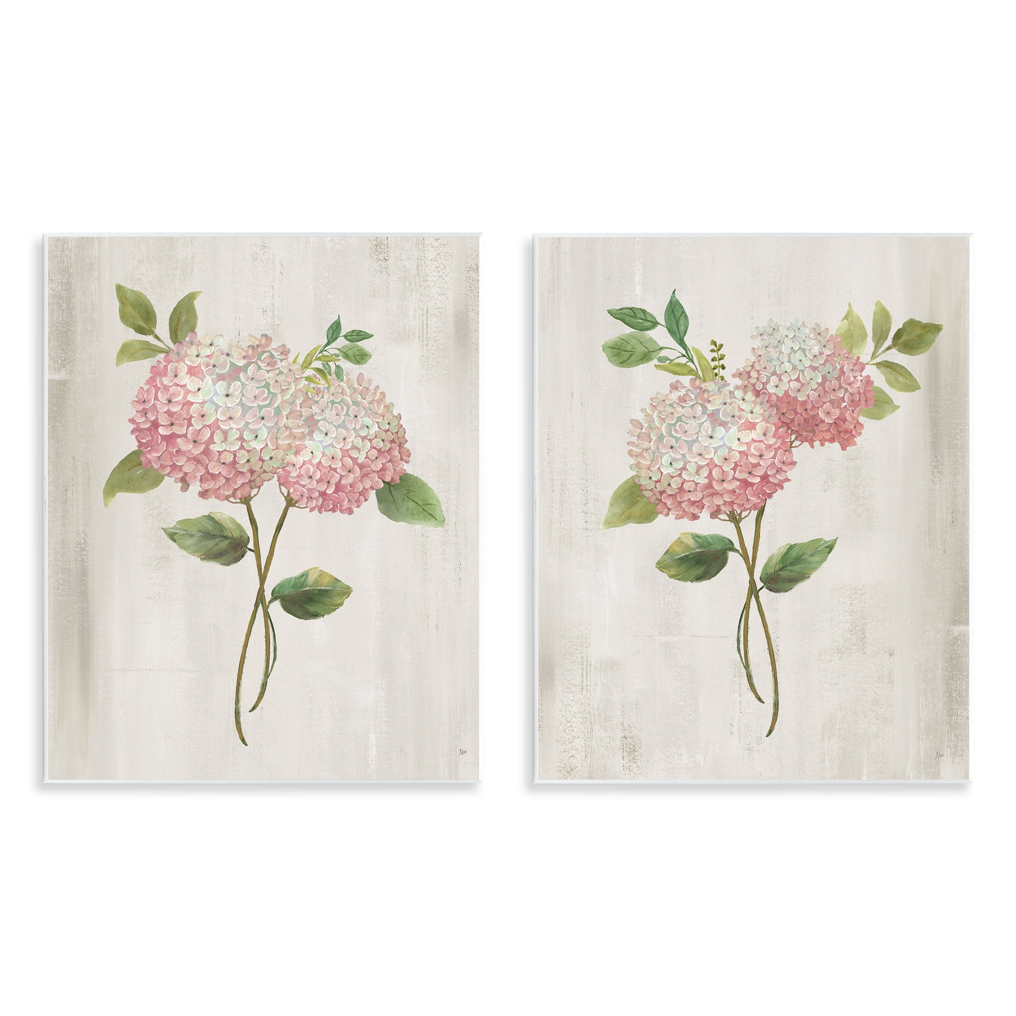 Stupell Industries Vintage Pink Hydrangea Pairs 2 Piece Wall Plaque Art Set, design by Nan