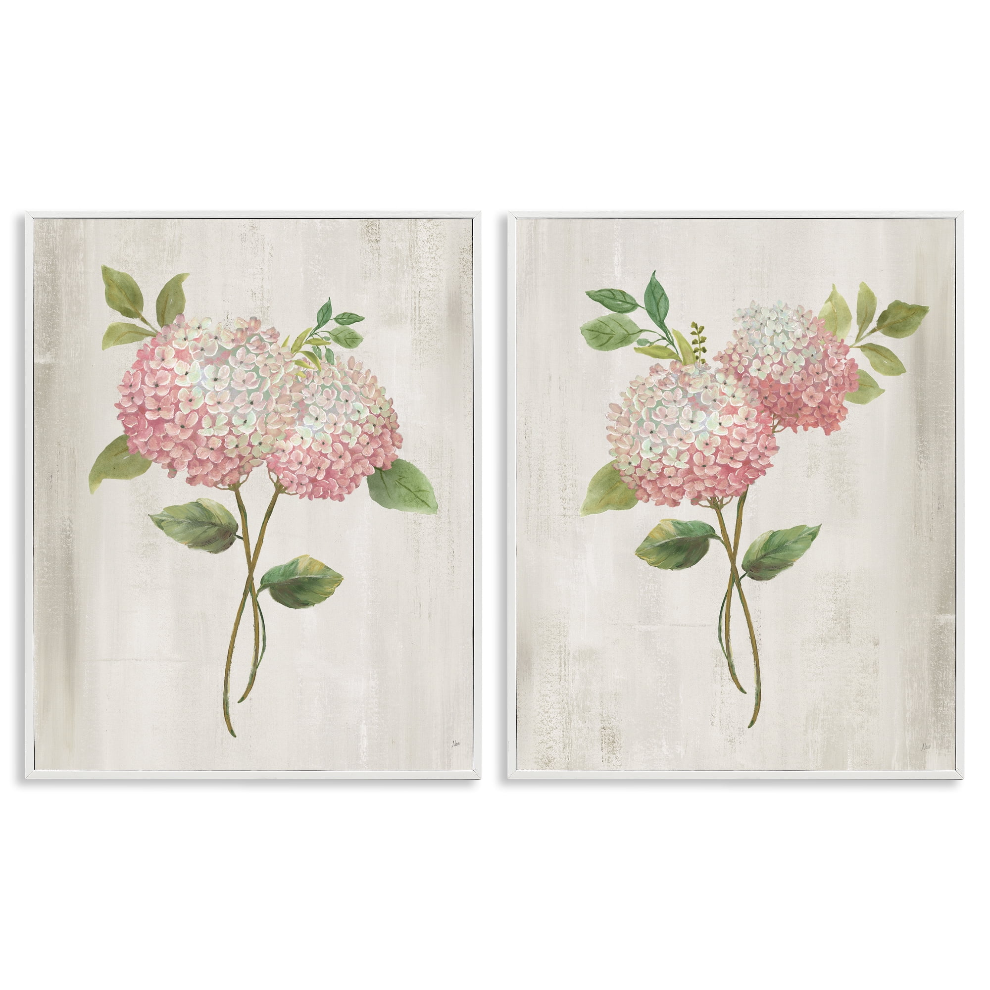 Stupell Industries Vintage Pink Hydrangea Pairs 2 Piece White Framed Giclee Art Set, design by Nan