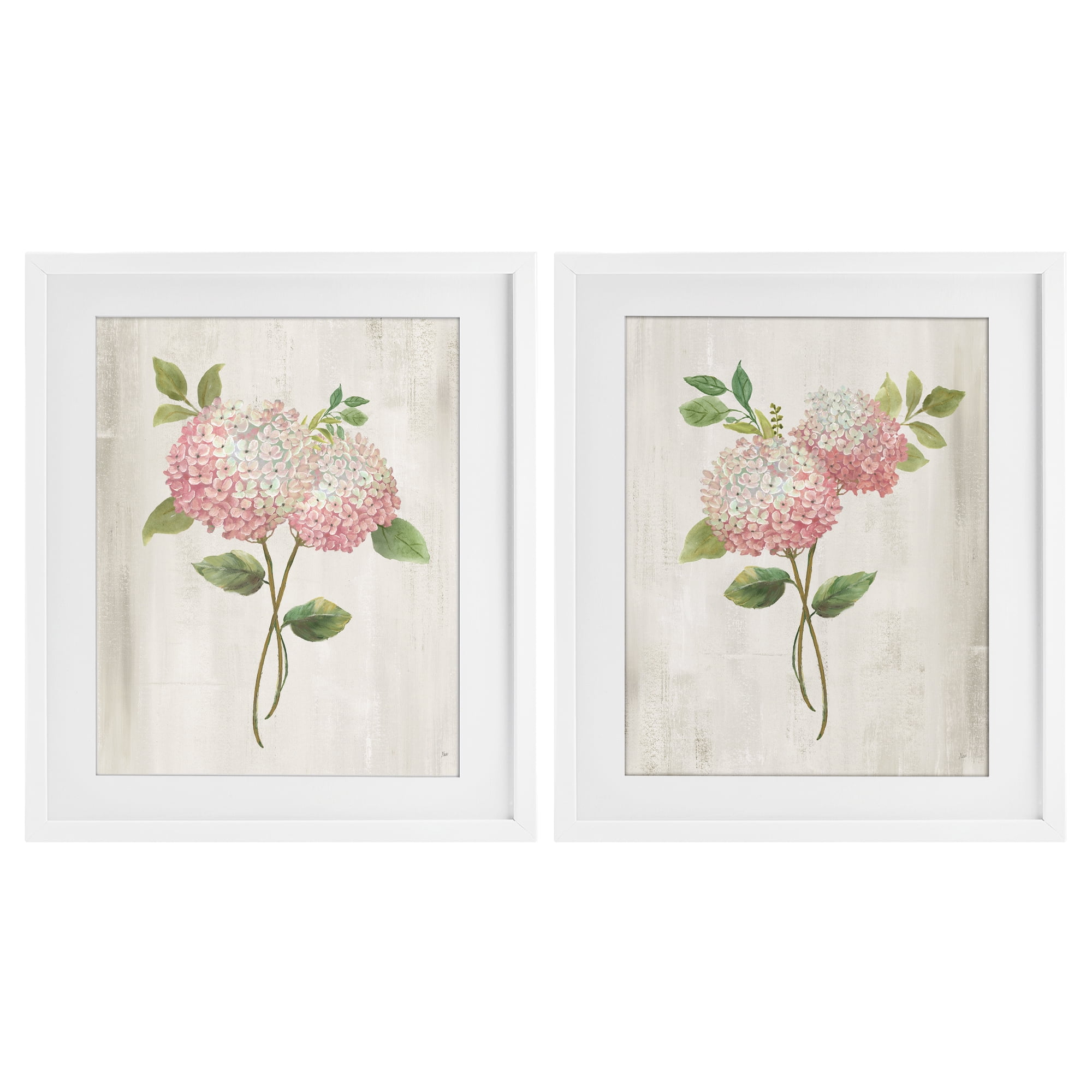 Stupell Industries Vintage Pink Hydrangea Pairs 2 Piece White Framed Print Under Glass Set, design by Nan