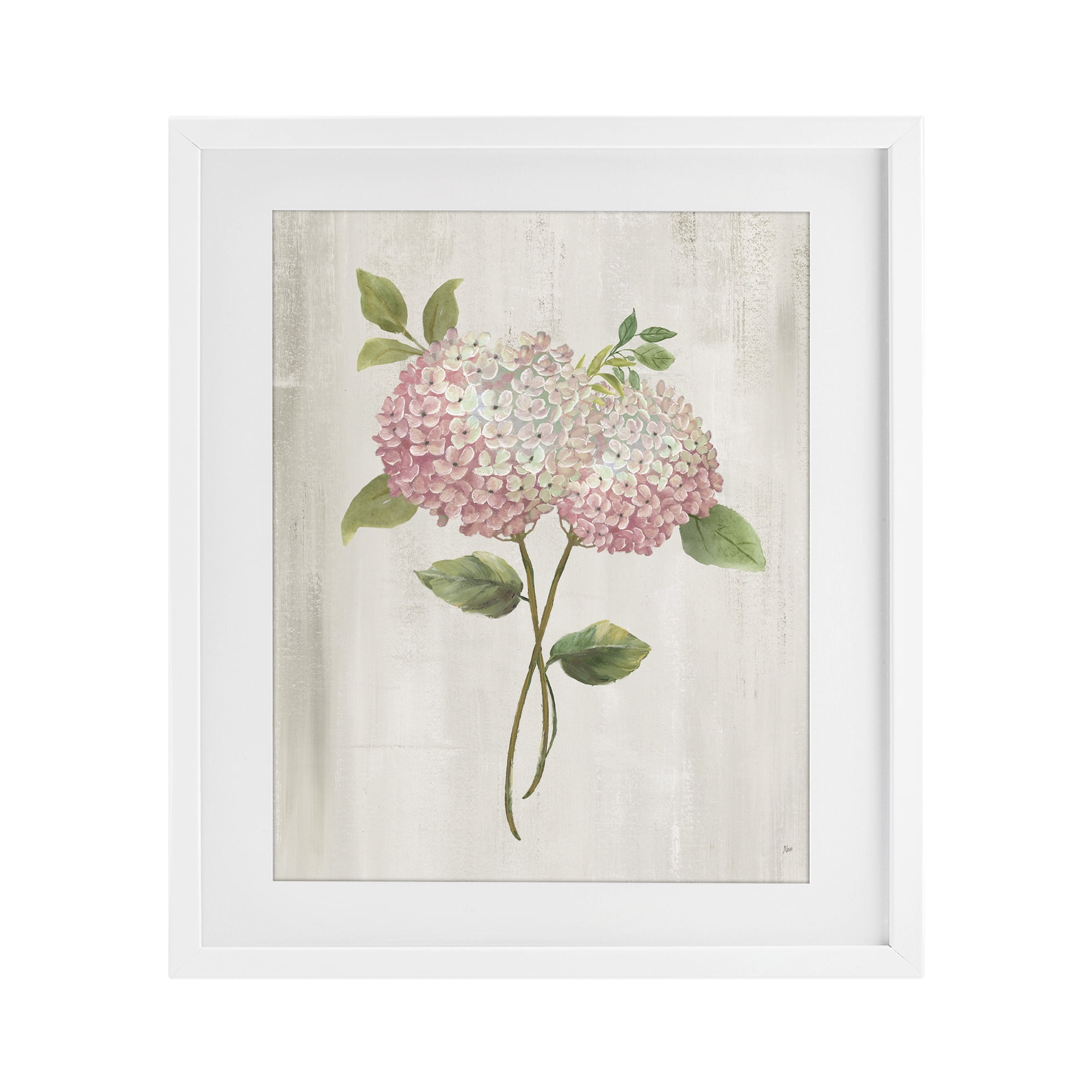 Stupell Industries Vintage Pink Hydrangea White Framed Print Under Glass, design by Nan