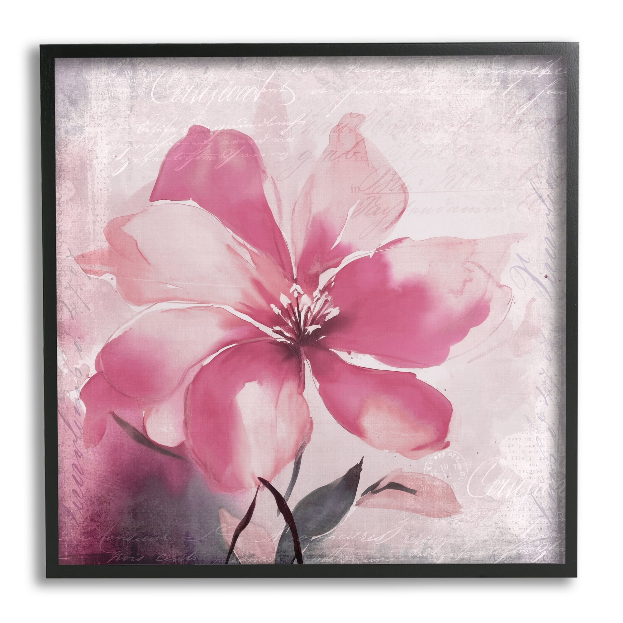 Stupell Industries Vintage Pink Lily Botanical & Floral Painting Black Framed Art Print Wall Art, 24 x 24