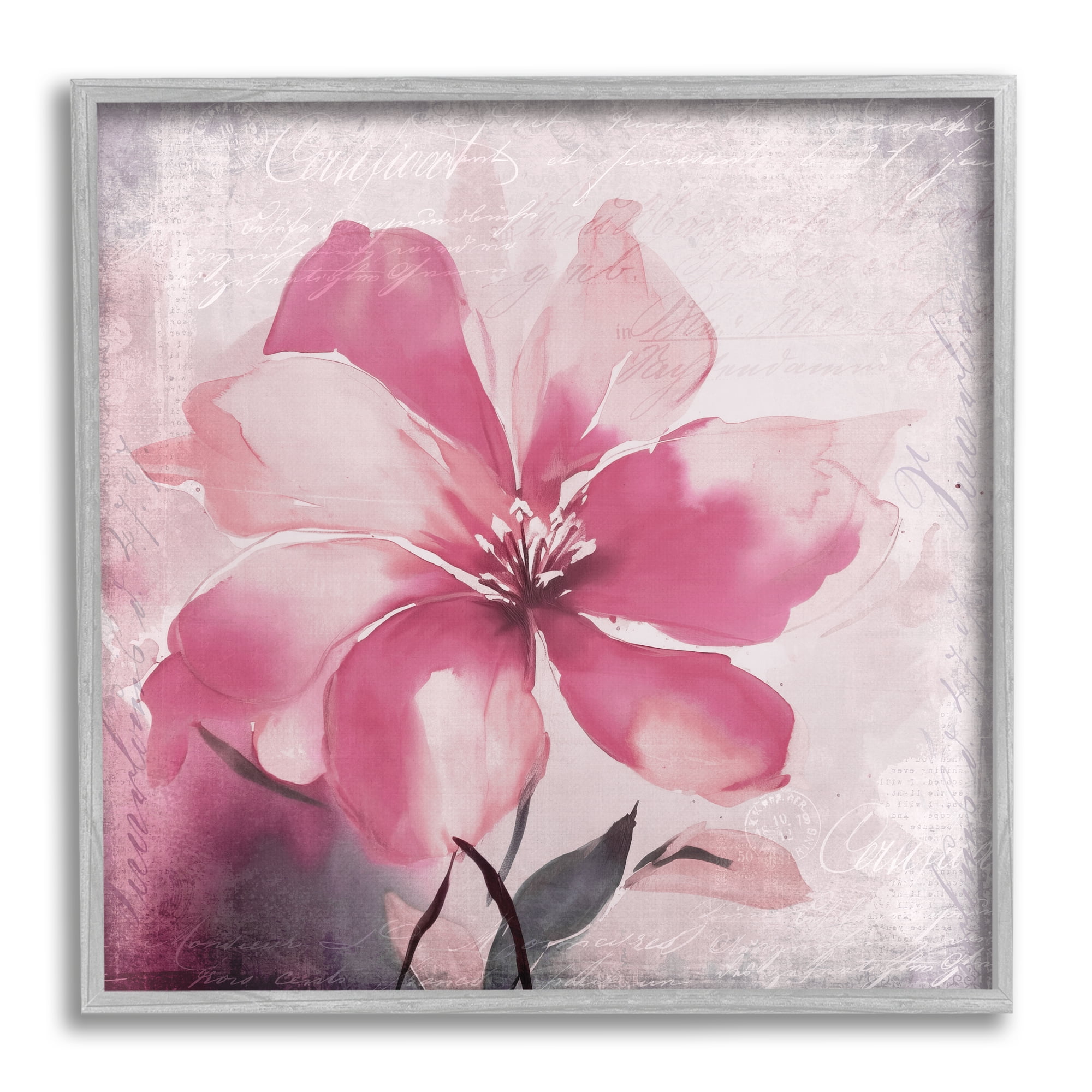 Stupell Industries Vintage Pink Lily Botanical & Floral Painting Gray Framed Art Print Wall Art, 24 x 24