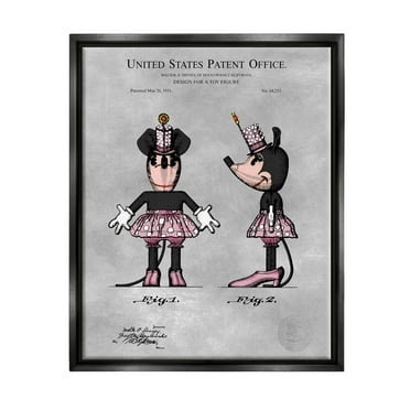 Stupell Industries Vintage Pink Mouse Diagram Graphic Art Jet Black Floating Framed Canvas Print Wall Art, Design by Karl Hronek