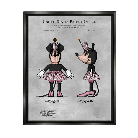 Stupell Industries Vintage Pink Mouse Diagram Graphic Art Jet Black Floating Framed Canvas Print Wall Art, Design by Karl Hronek