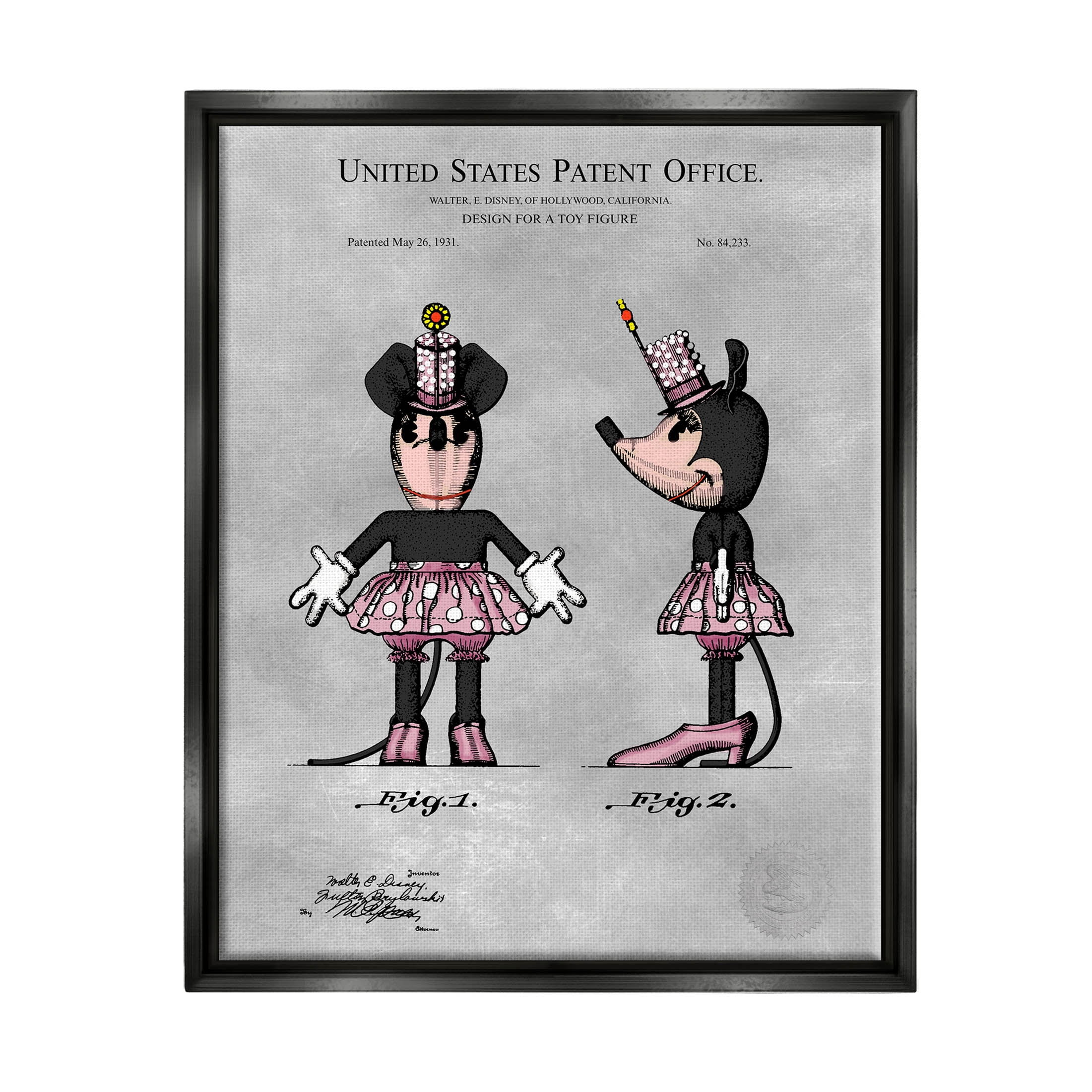 Stupell Industries Vintage Pink Mouse Diagram Graphic Art Jet Black Floating Framed Canvas Print Wall Art, Design by Karl Hronek