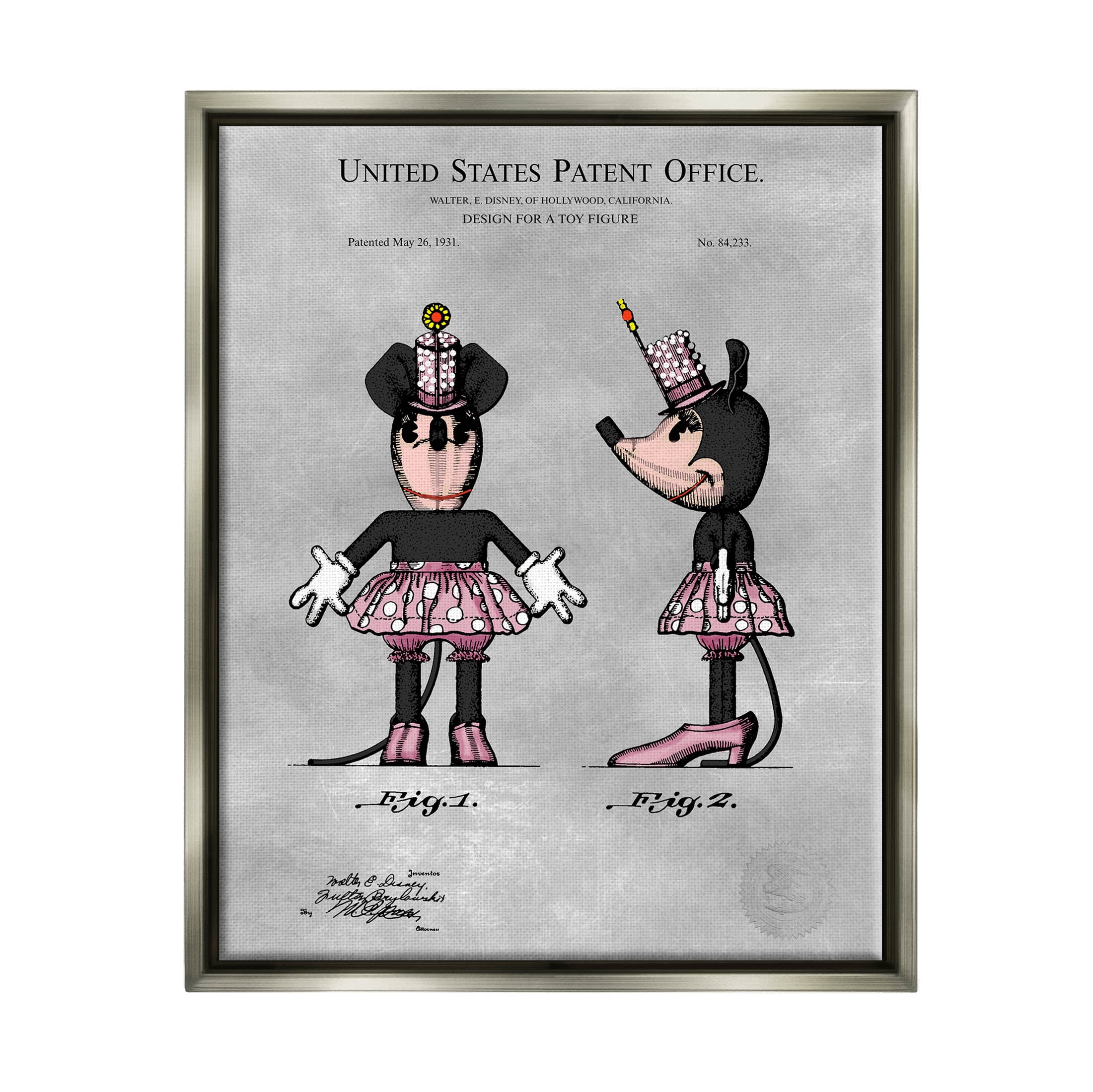 Stupell Industries Vintage Pink Mouse Diagram Graphic Art Luster Gray Floating Framed Canvas Print Wall Art, Design by Karl Hronek