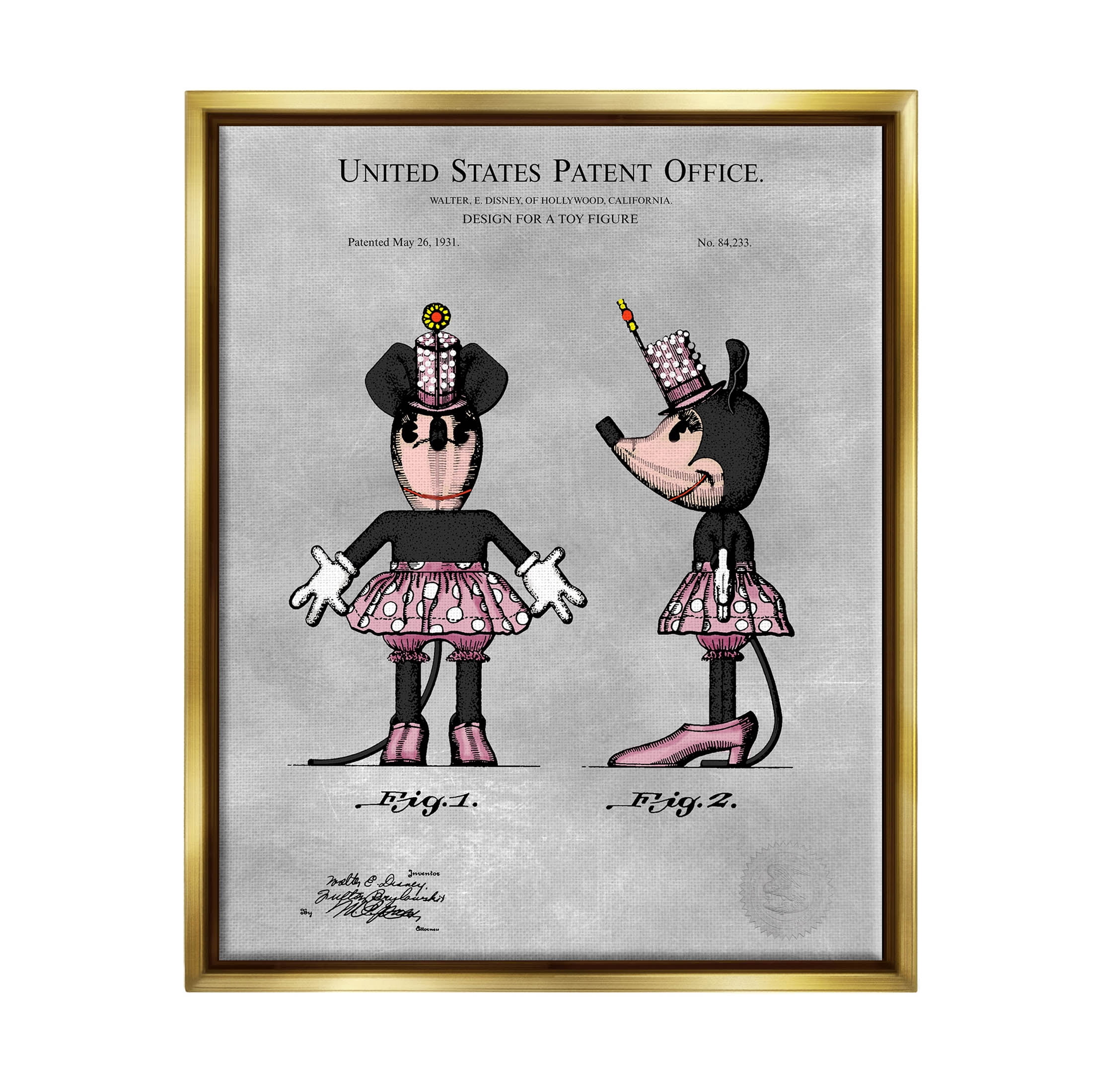 Stupell Industries Vintage Pink Mouse Diagram Graphic Art Metallic Gold Floating Framed Canvas Print Wall Art, Design by Karl Hronek