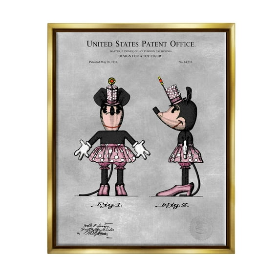 Stupell Industries Vintage Pink Mouse Diagram Graphic Art Metallic Gold Floating Framed Canvas Print Wall Art, Design by Karl Hronek