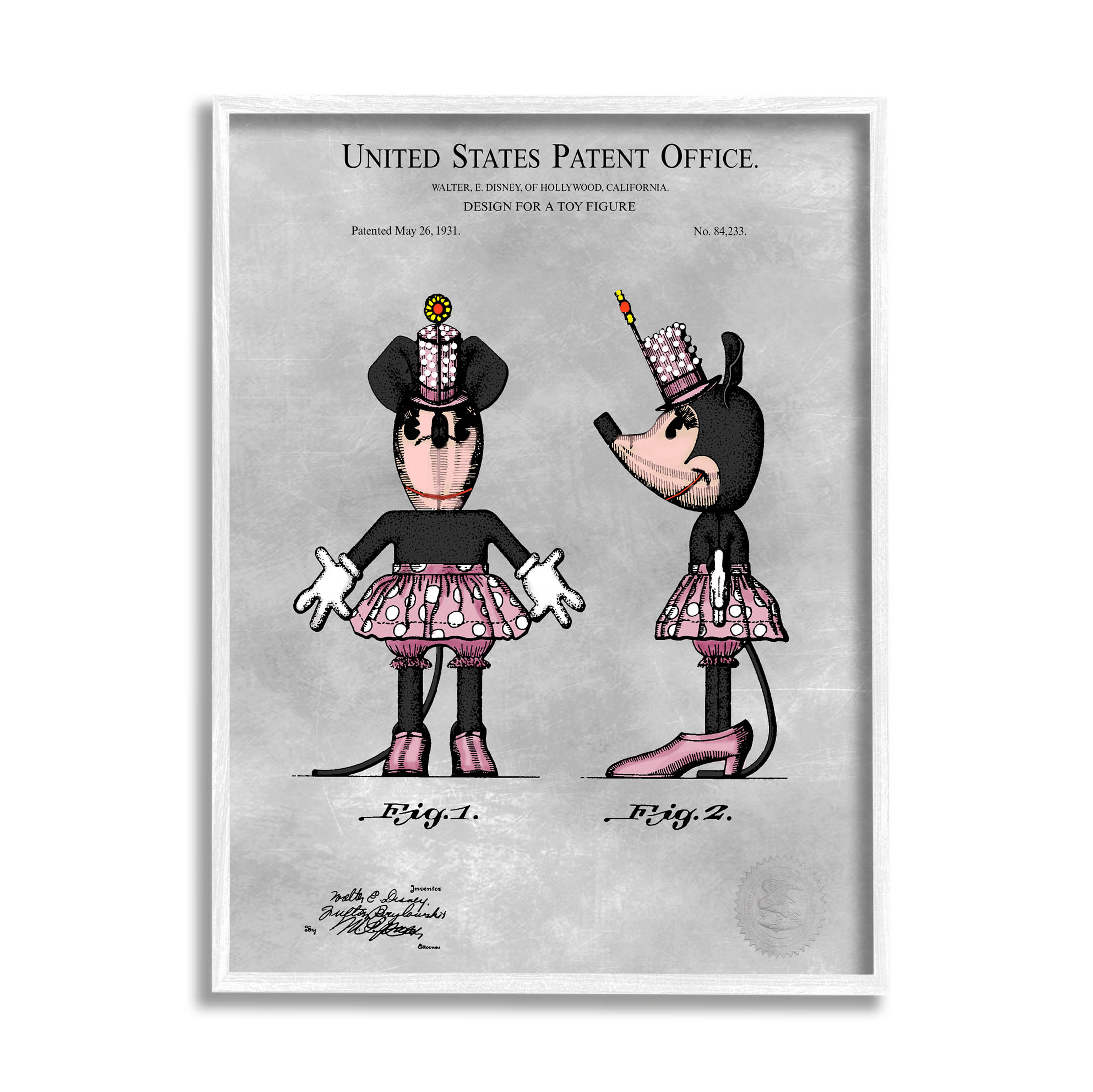 Stupell Industries Vintage Pink Mouse Diagram Graphic Art White Framed Art Print Wall Art, Design by Karl Hronek