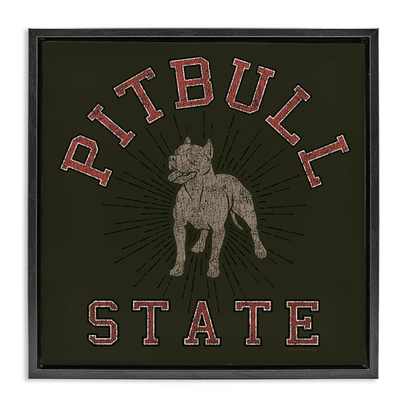 Stupell Industries Vintage Pitbull State Novelty & Humor Painting Black Floater Framed Canvas Art Print Wall Art, 18 x 18