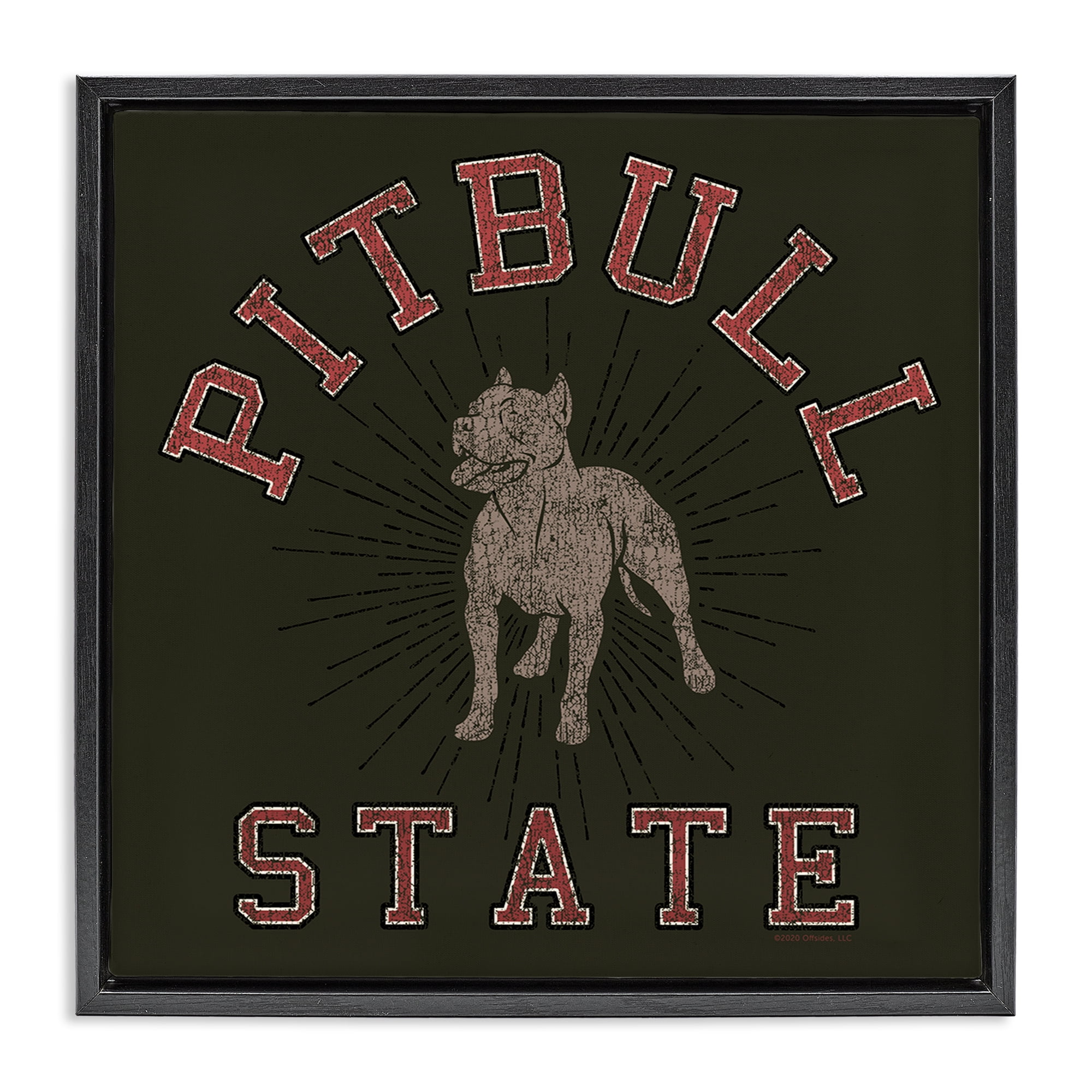 Stupell Industries Vintage Pitbull State Novelty & Humor Painting Black Floater Framed Canvas Art Print Wall Art, 25 x 25