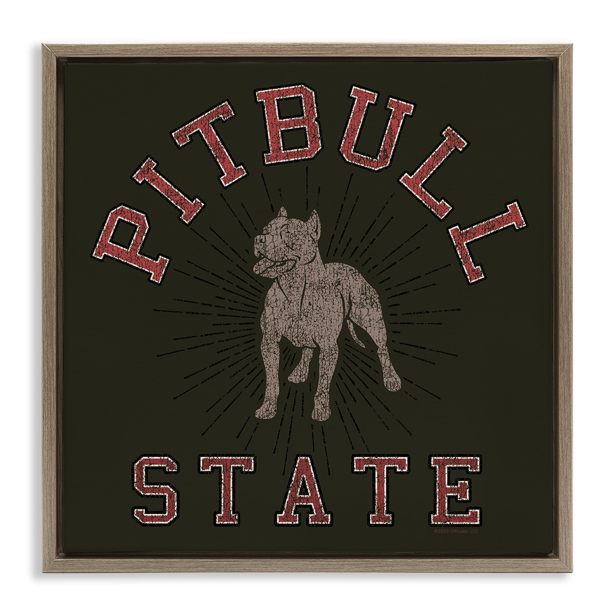 Stupell Industries Vintage Pitbull State Novelty & Humor Painting Brown Floater Framed Canvas Art Print Wall Art, 18 x 18