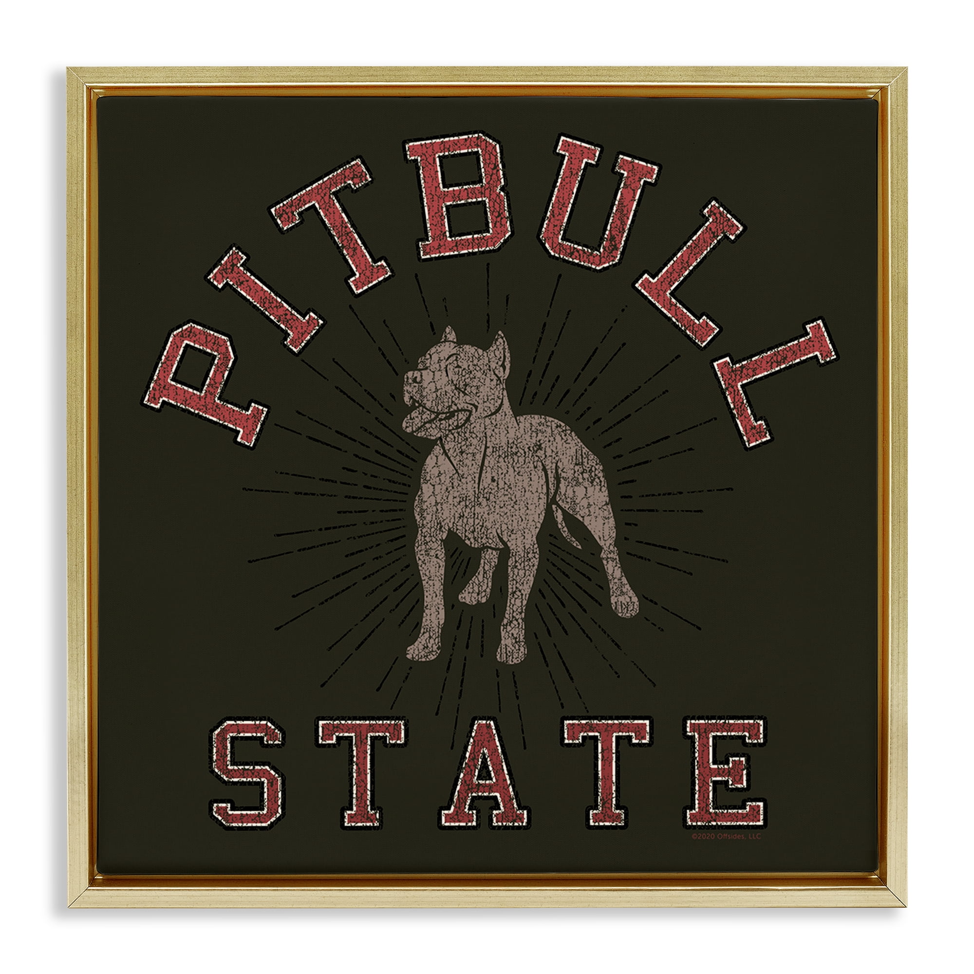 Stupell Industries Vintage Pitbull State Novelty & Humor Painting Gold Floater Framed Canvas Art Print Wall Art, 25 x 25
