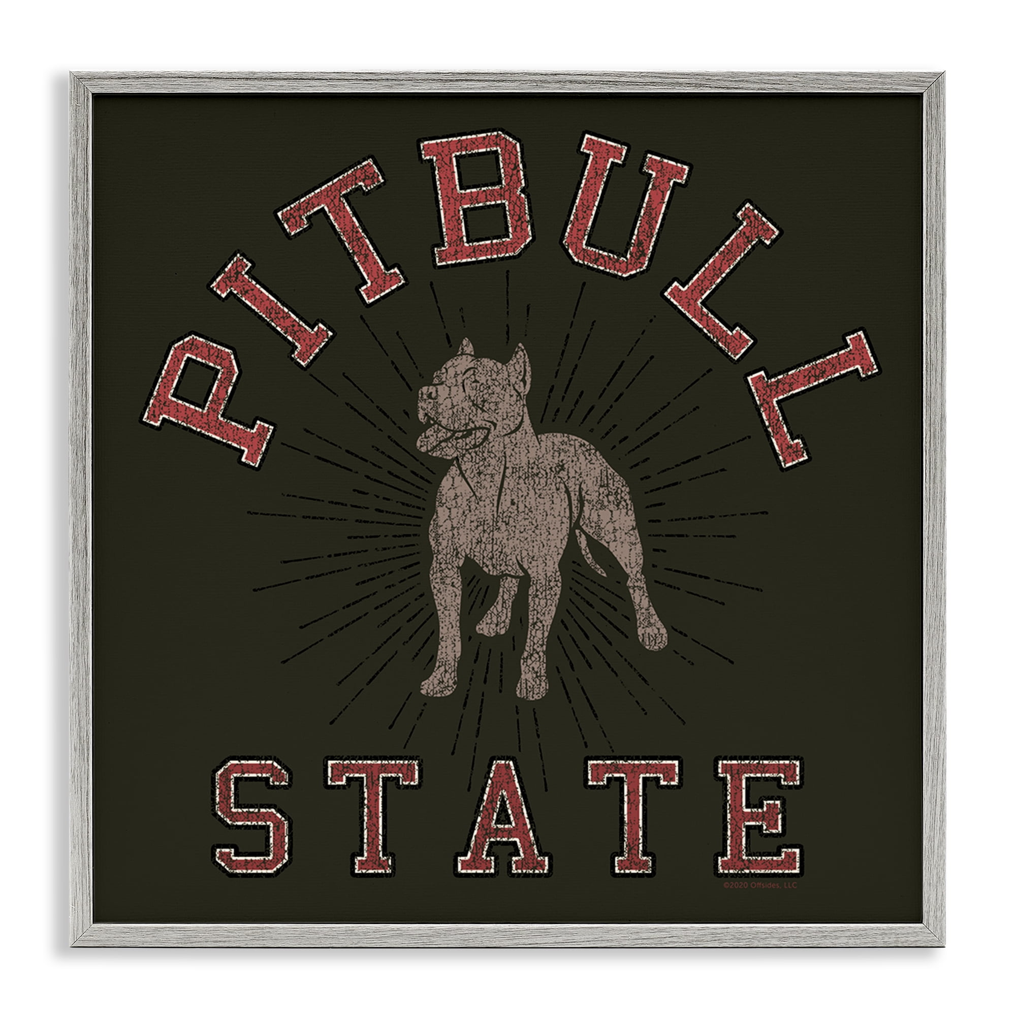 Stupell Industries Vintage Pitbull State Novelty & Humor Painting Gray Framed Art Print Wall Art, 12 x 12