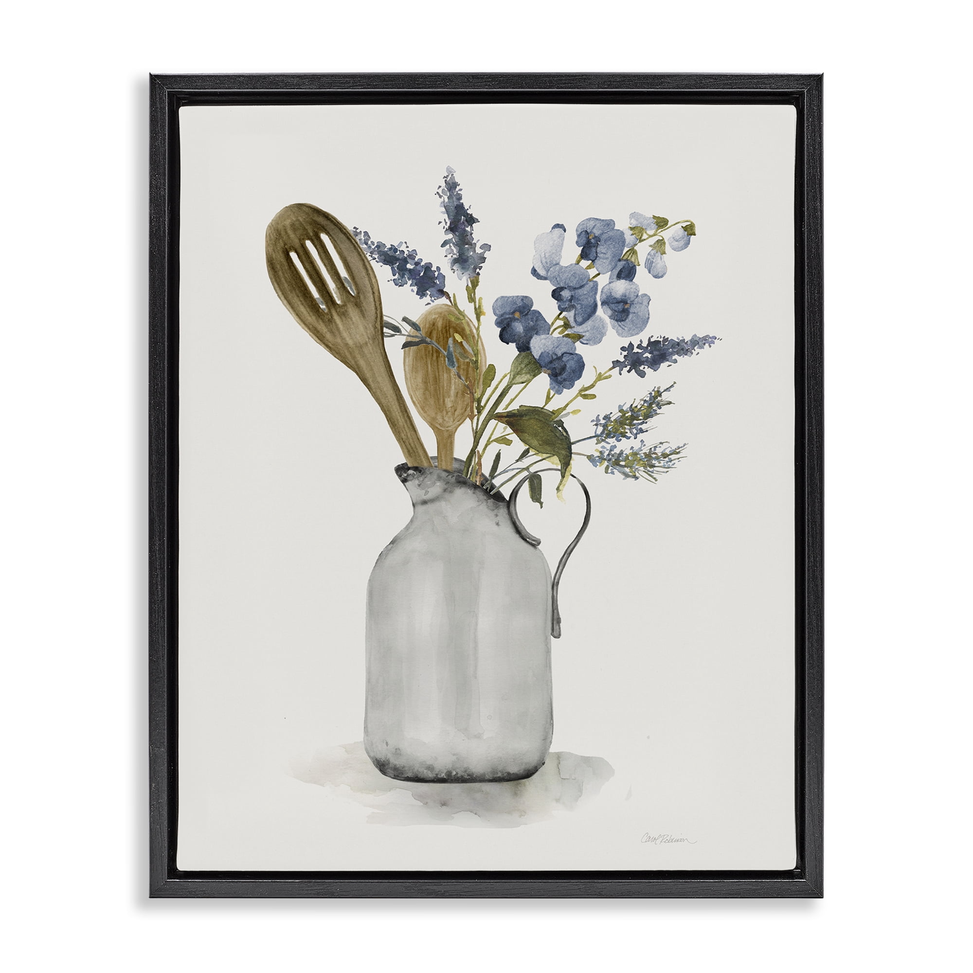 Stupell Industries Vintage Pitcher with Utensils Black Framed Floater Canvas Wall Art, design by Carol Robinson