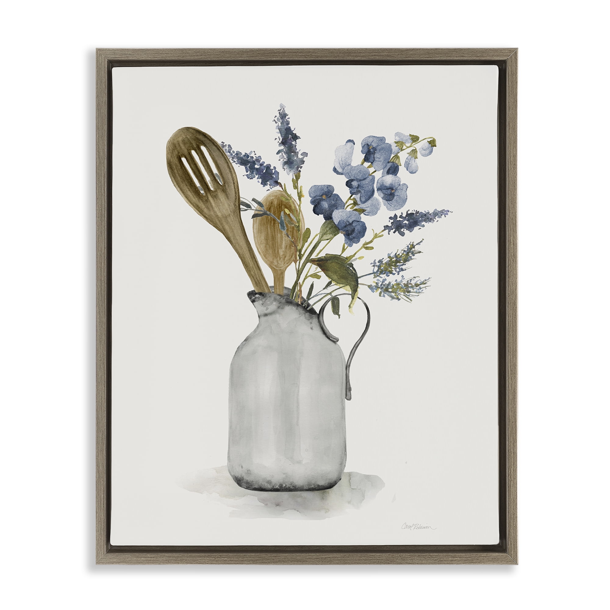 Stupell Industries Vintage Pitcher with Utensils Brown Framed Floater Canvas Wall Art, design by Carol Robinson