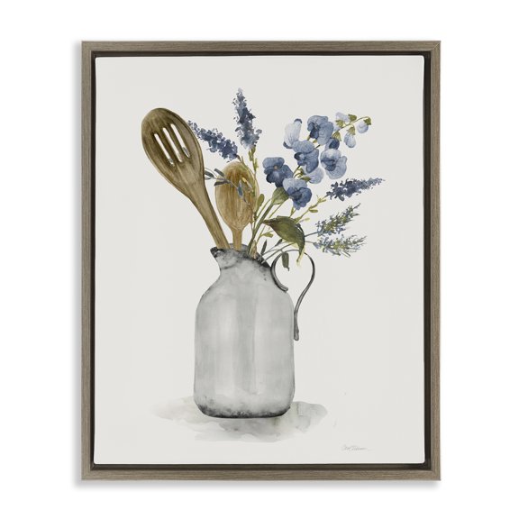 Stupell Industries Vintage Pitcher with Utensils Brown Framed Floater Canvas Wall Art, design by Carol Robinson
