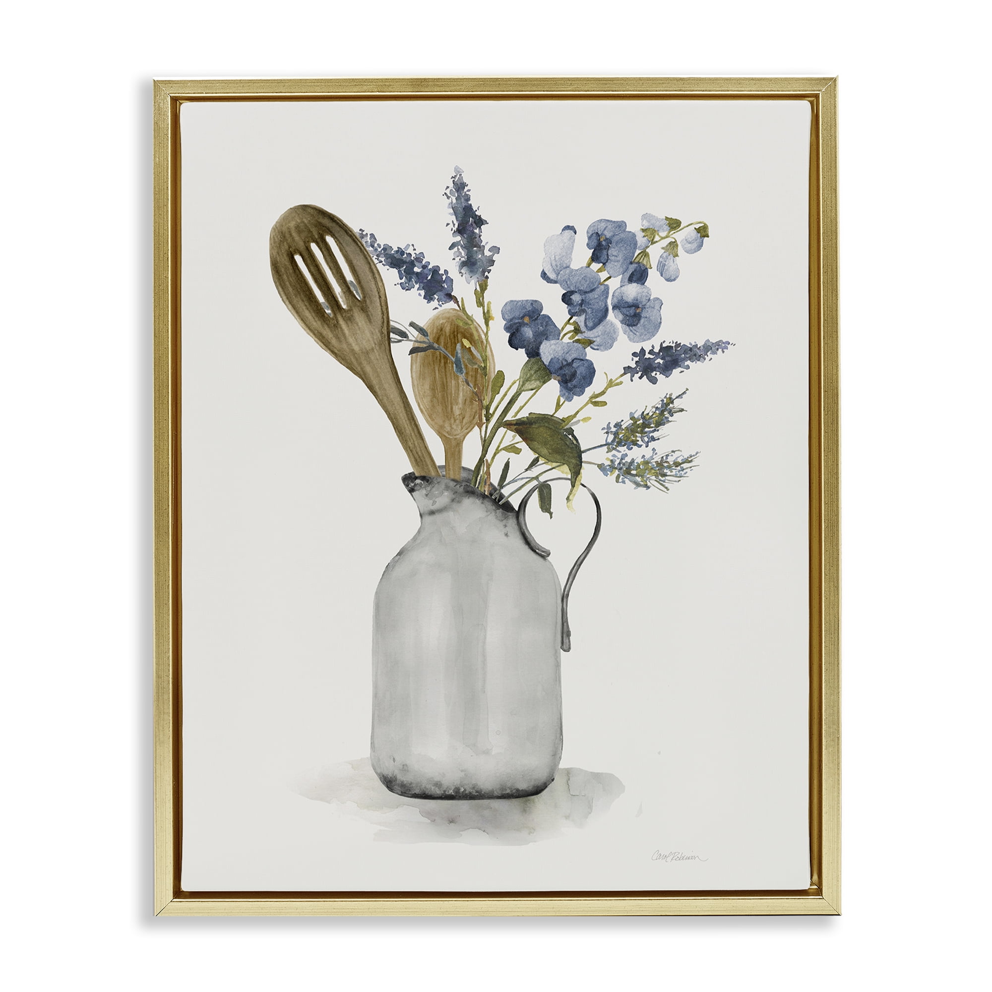 Stupell Industries Vintage Pitcher with Utensils Gold Framed Floater Canvas Wall Art, design by Carol Robinson
