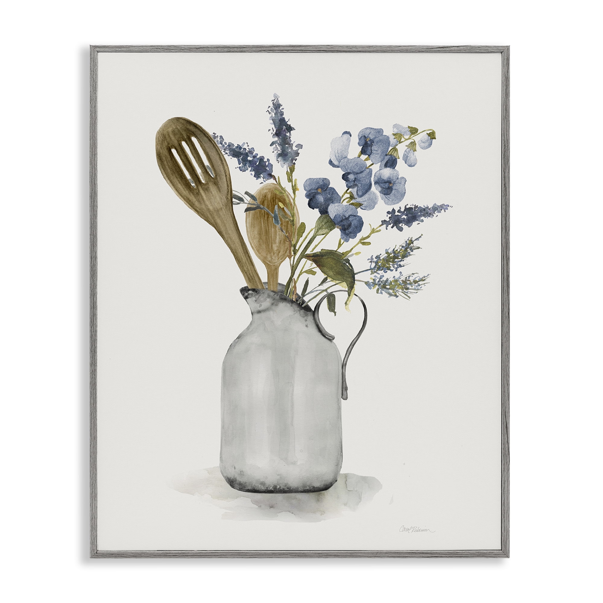 Stupell Industries Vintage Pitcher with Utensils Gray Framed Giclee Art, design by Carol Robinson